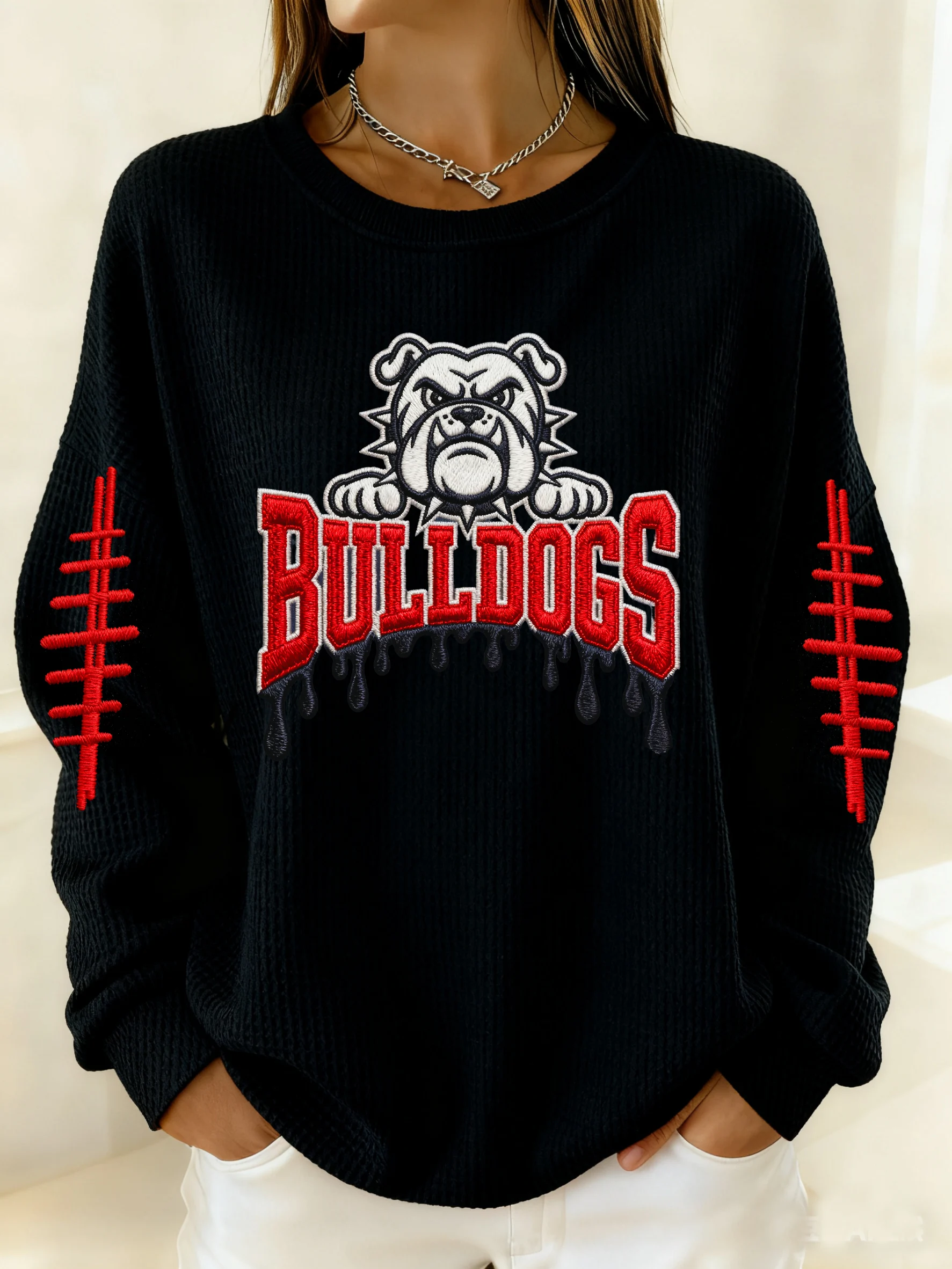 Women's Winter Rugby Team Print Waffle Top