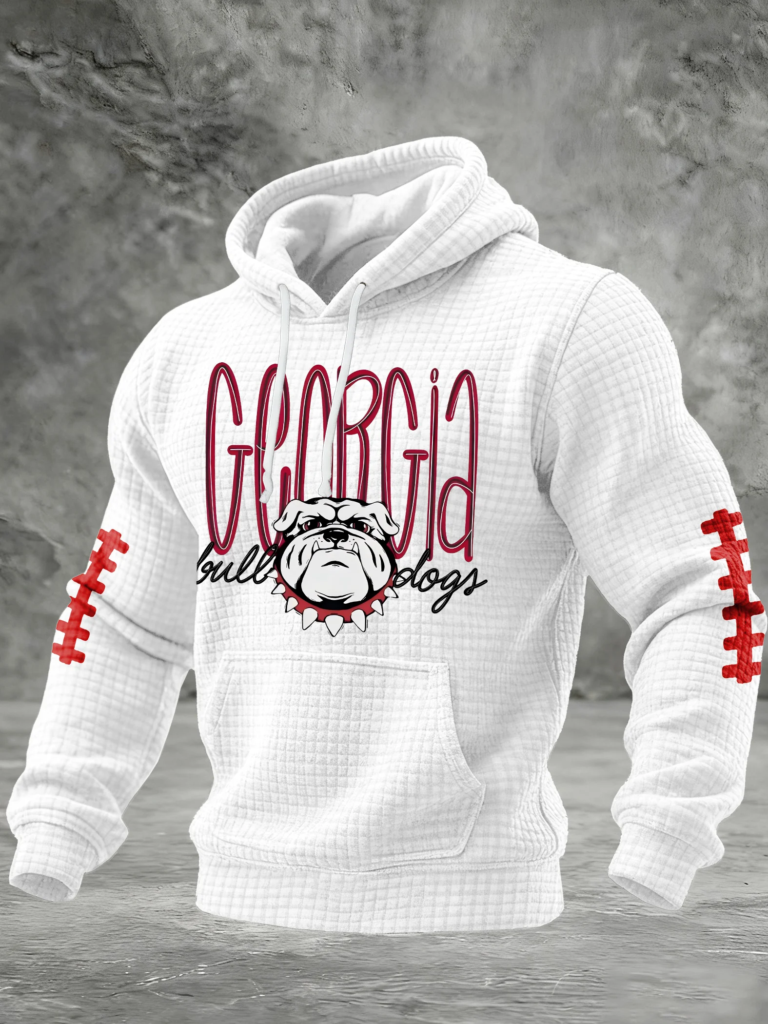 Men's Football Print Checkered Fabric Hooded Sweatshirt