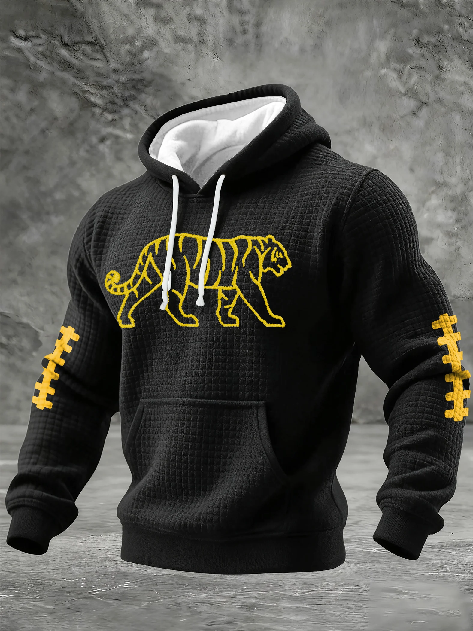 Men's Football Print Checkered Fabric Hooded Sweatshirt