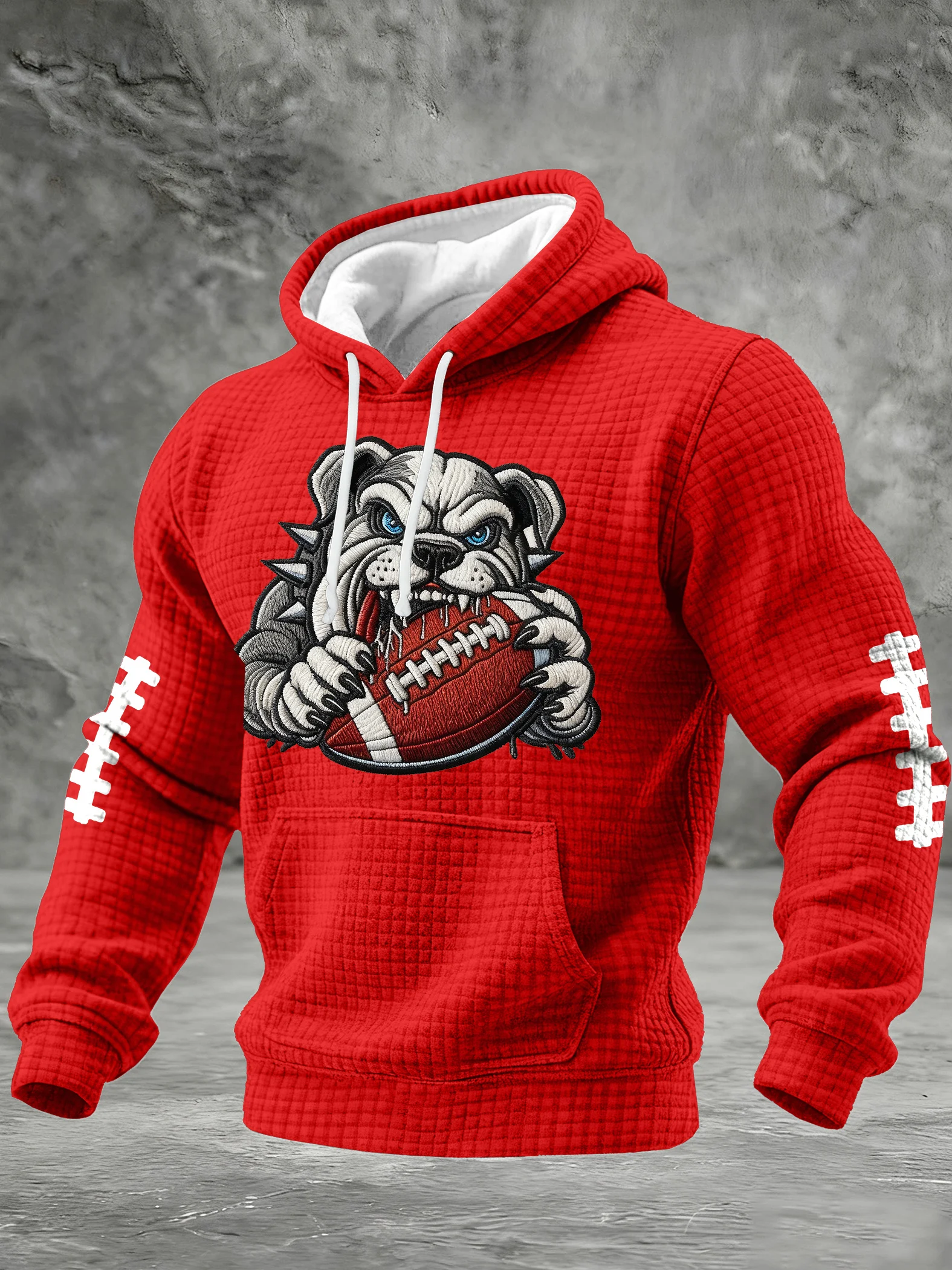 Men's Football Print Checkered Fabric Hooded Sweatshirt