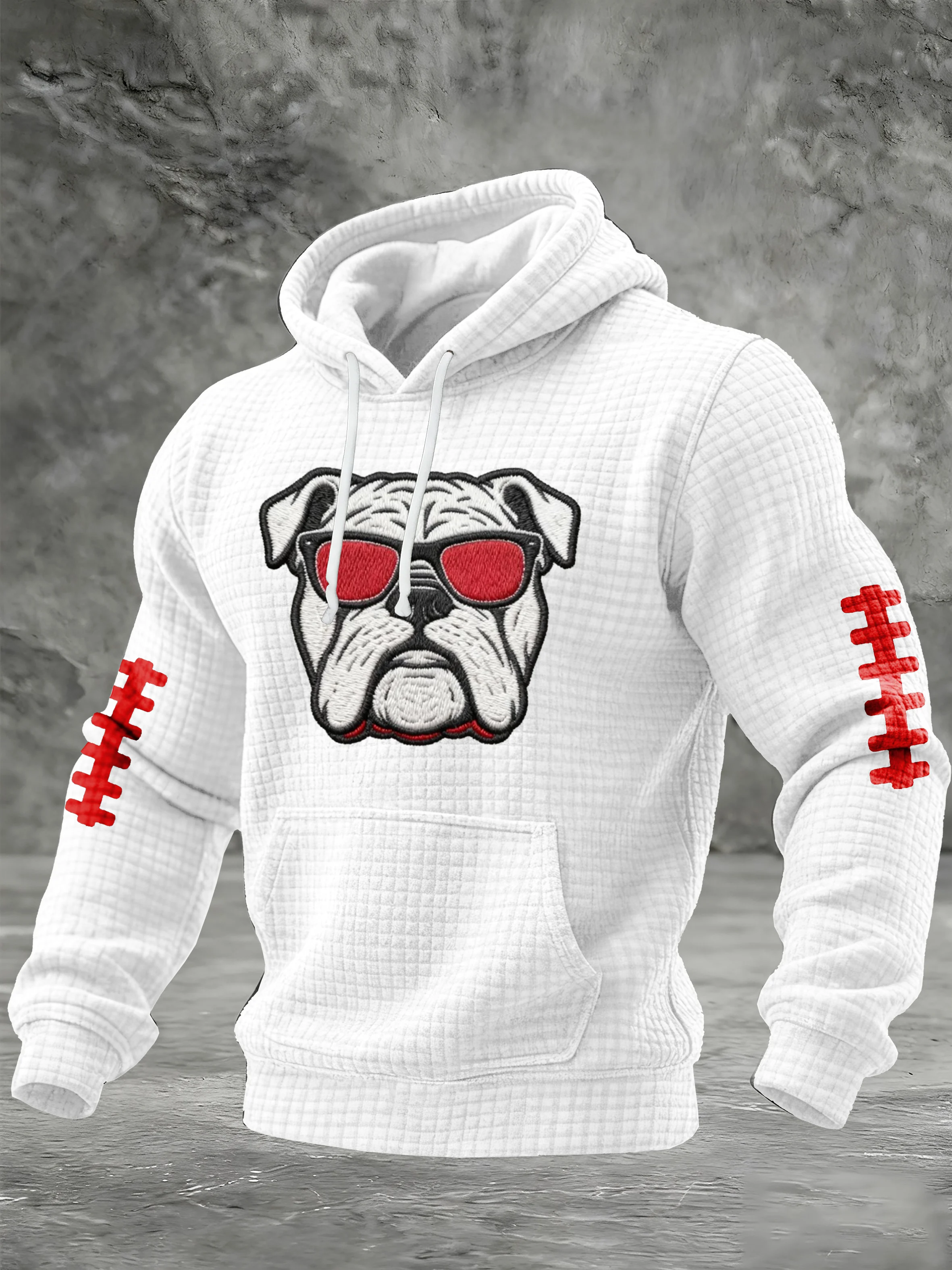 Men's Football Print Checkered Fabric Hooded Sweatshirt