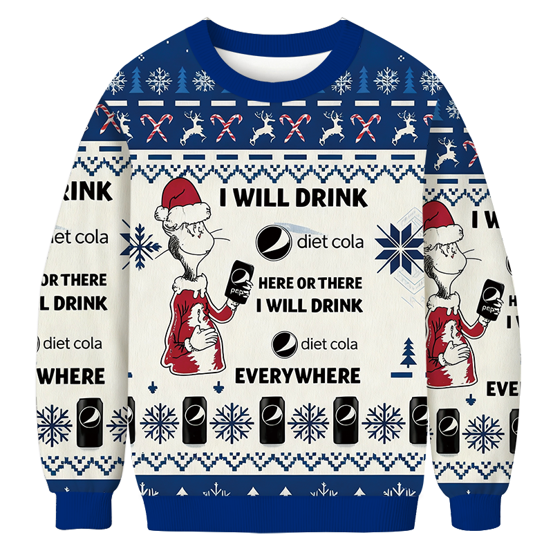 Cat Hat Will Drink Everywhere Christmas Ugly Sweatshirt