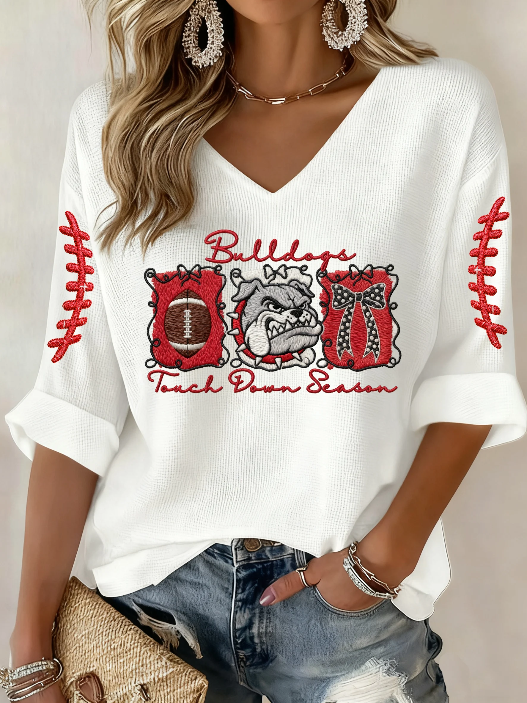 Women's Fall Retro Rugby Print Top