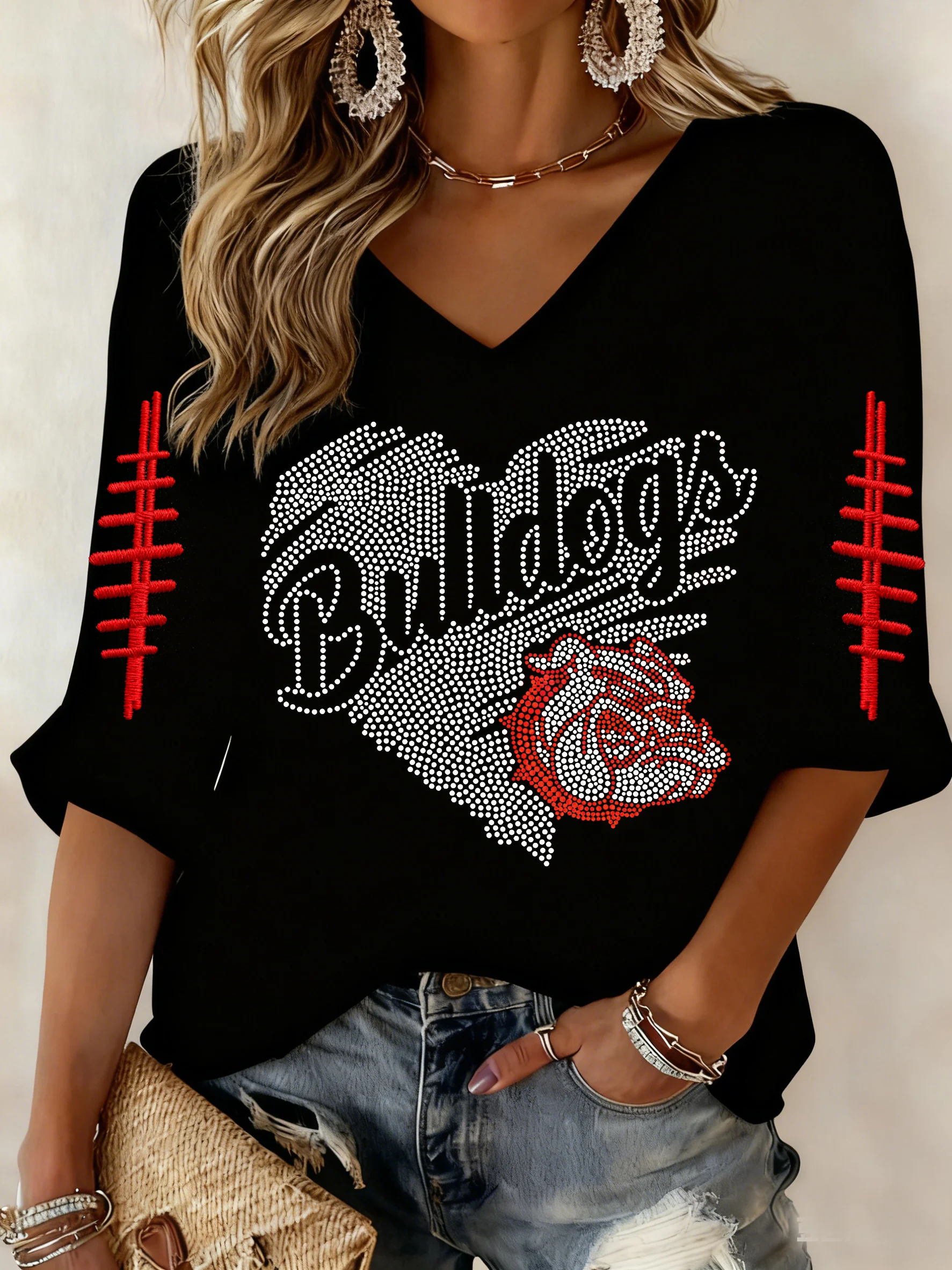 Women's Winter Rugby Team Print Waffle Top