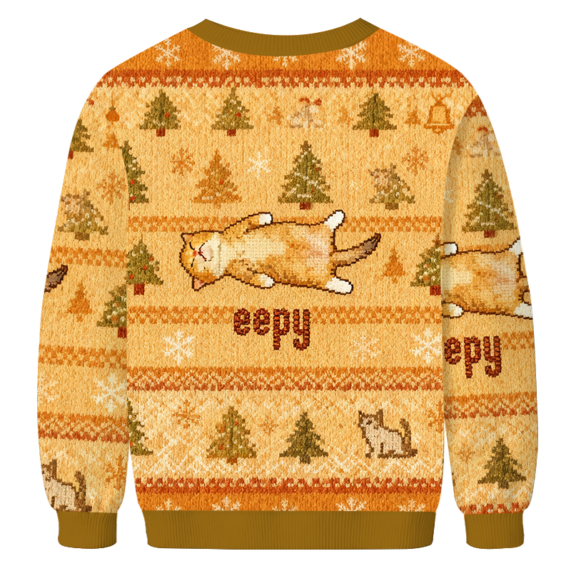 Silly Sleepy Cat Meme Christmas Ugly Sweatshirt