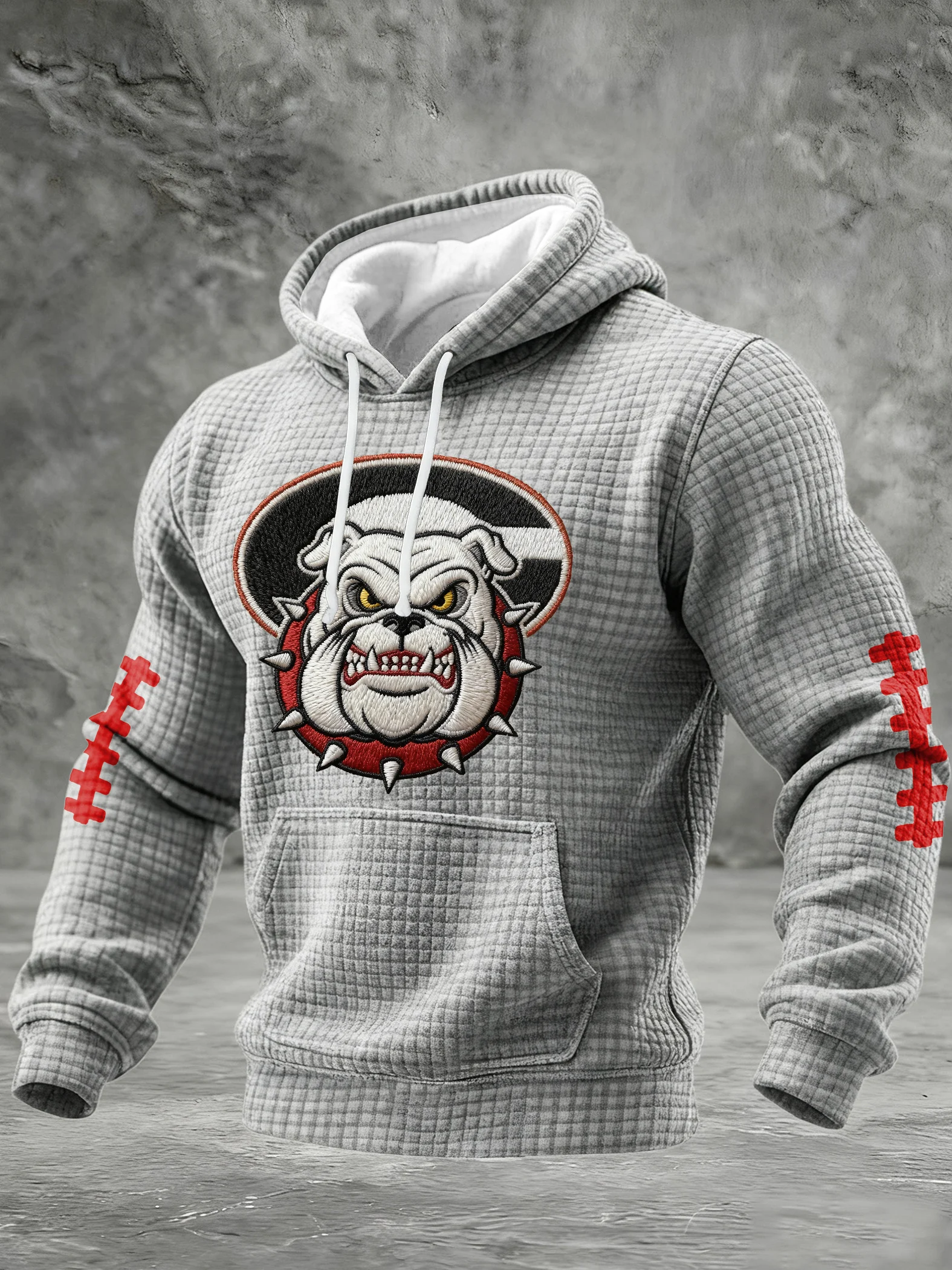 Men's Football Print Checkered Fabric Hooded Sweatshirt
