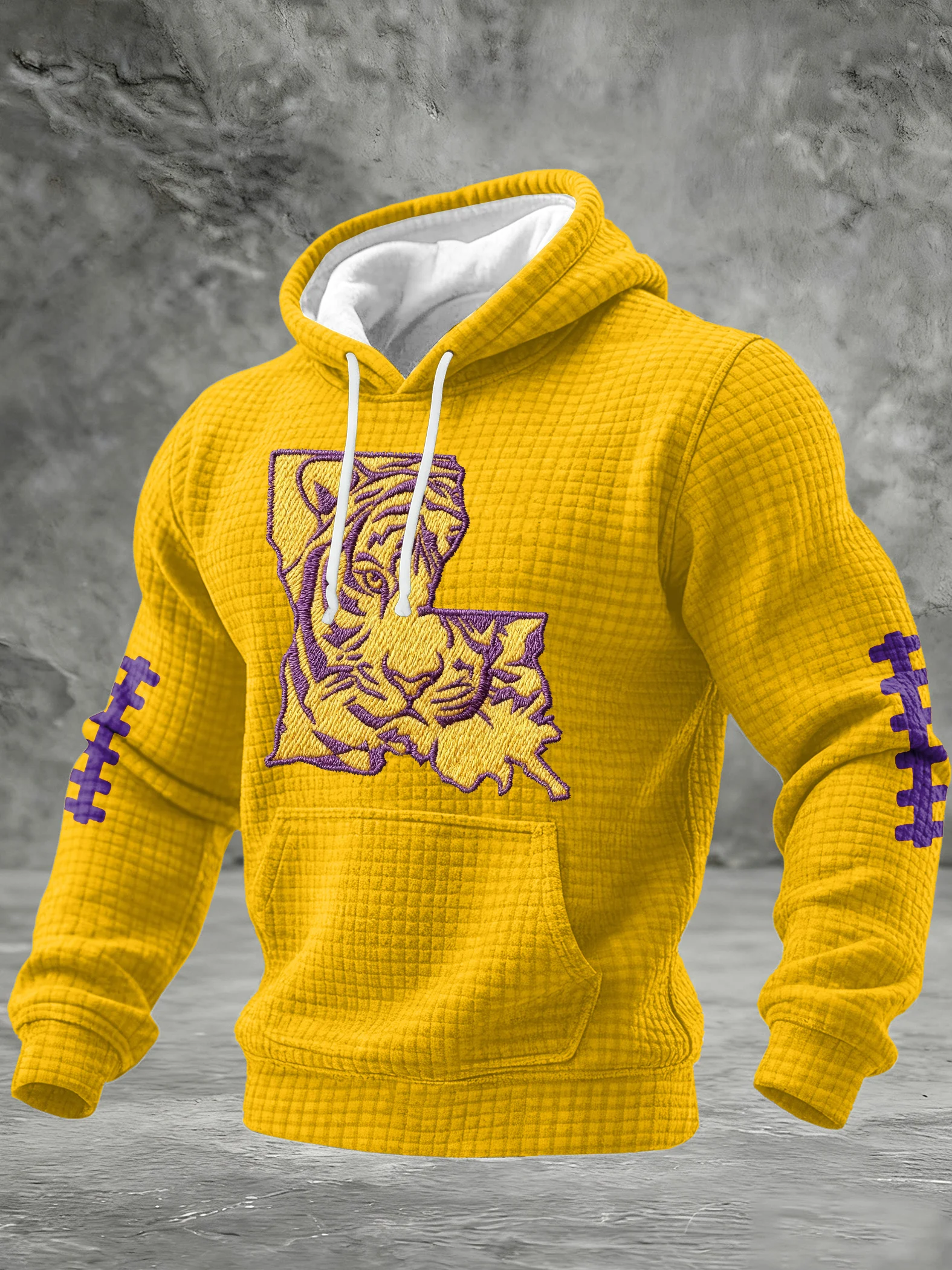 Men's Football Print Checkered Fabric Hooded Sweatshirt