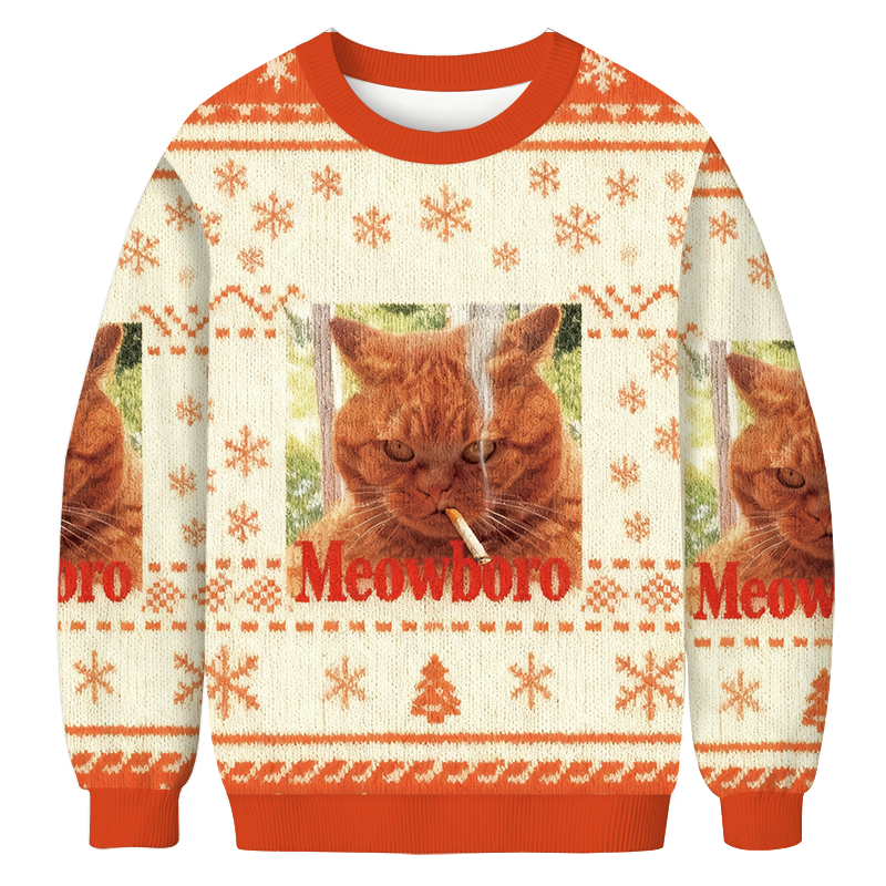 Smoking Cat Orange Christmas Ugly Sweatshirt