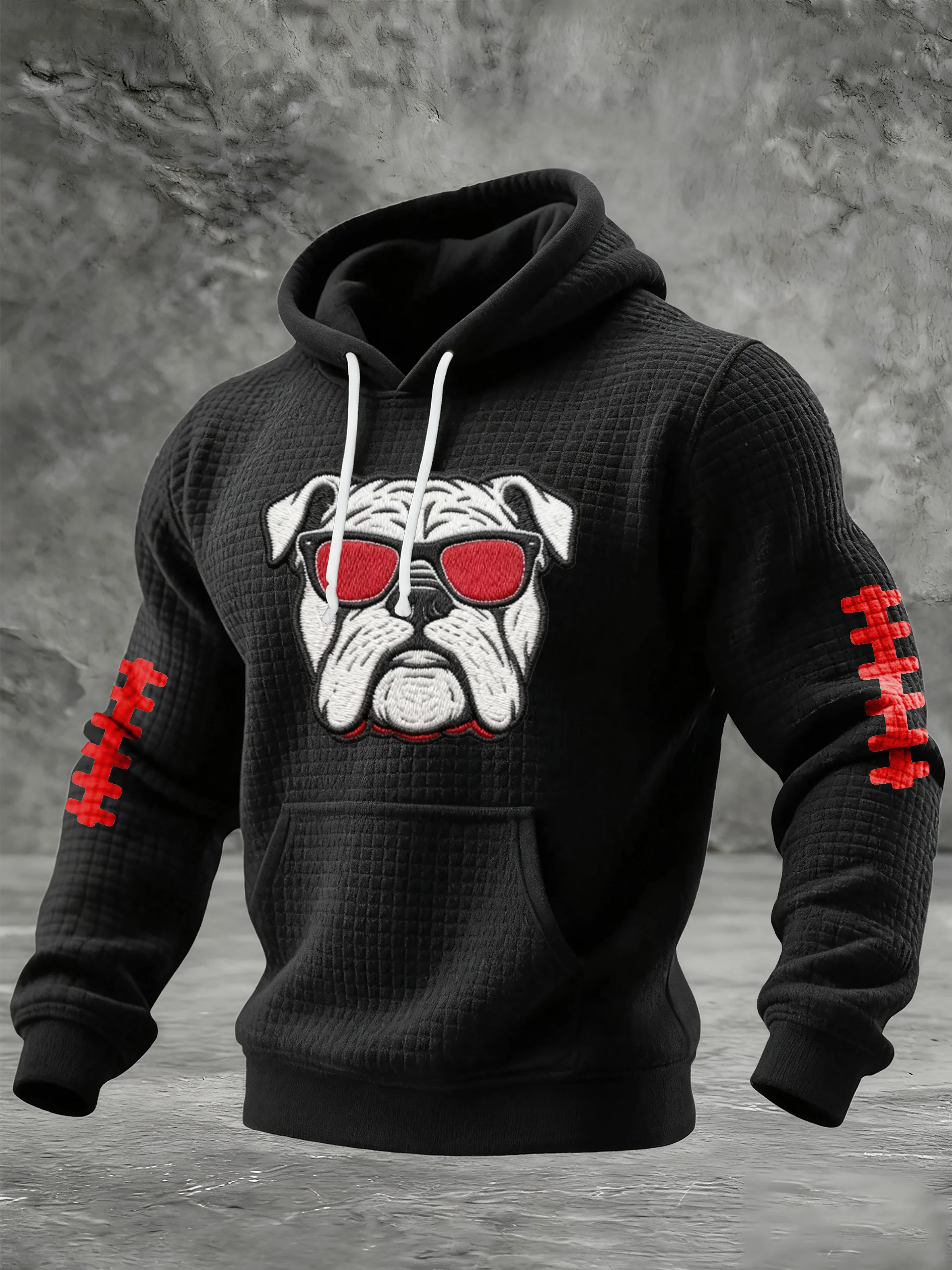 Men's Football Print Checkered Fabric Hooded Sweatshirt