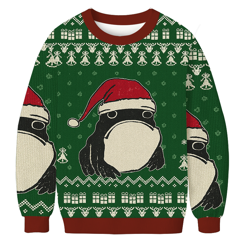 Frog Wearing Santa Hat Green Christmas Ugly Sweatshirt