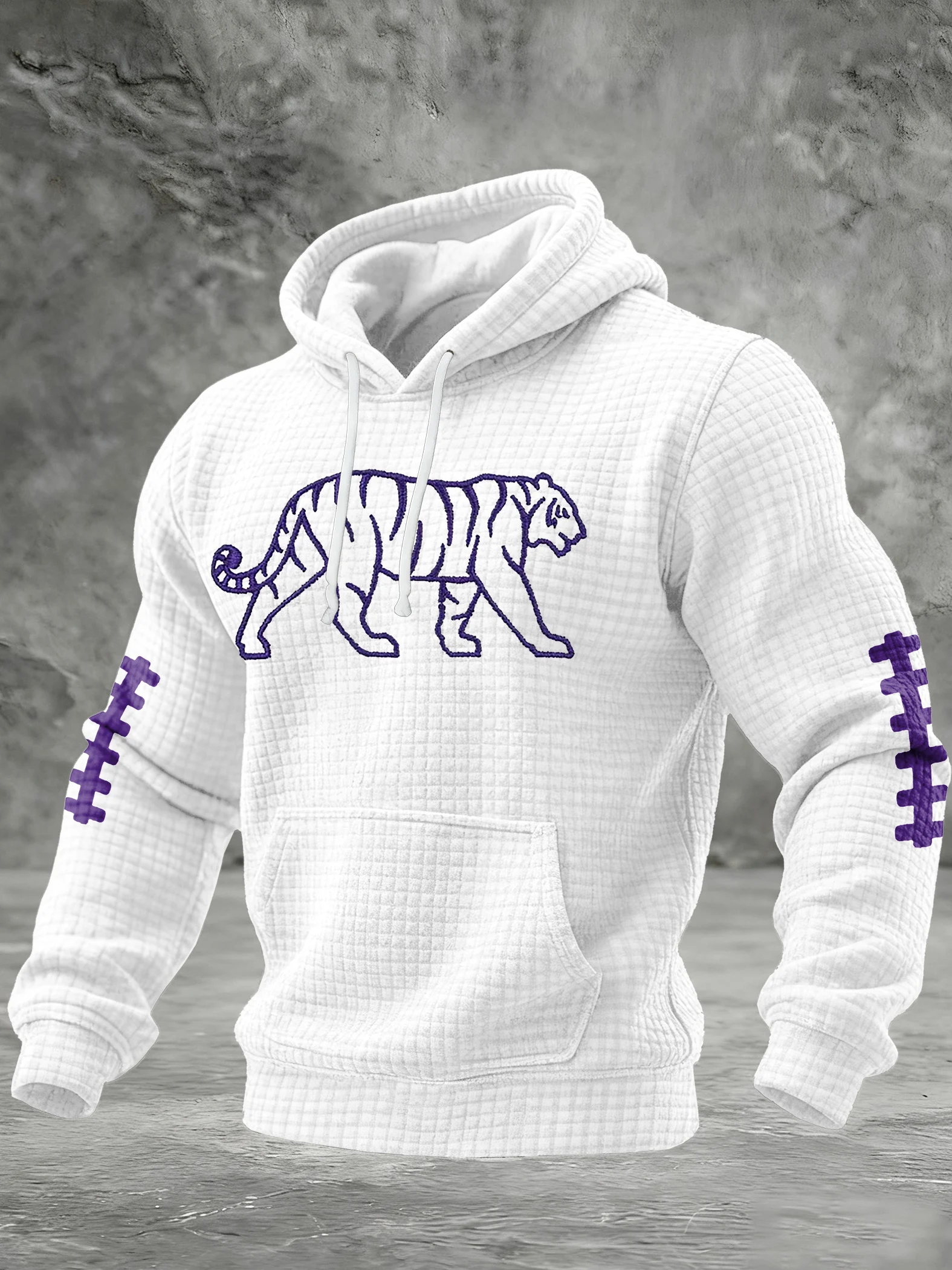 Men's Football Print Checkered Fabric Hooded Sweatshirt