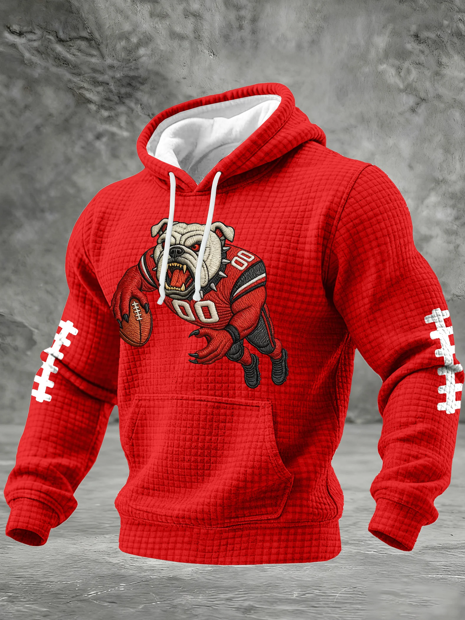 Men's Football Print Checkered Fabric Hooded Sweatshirt