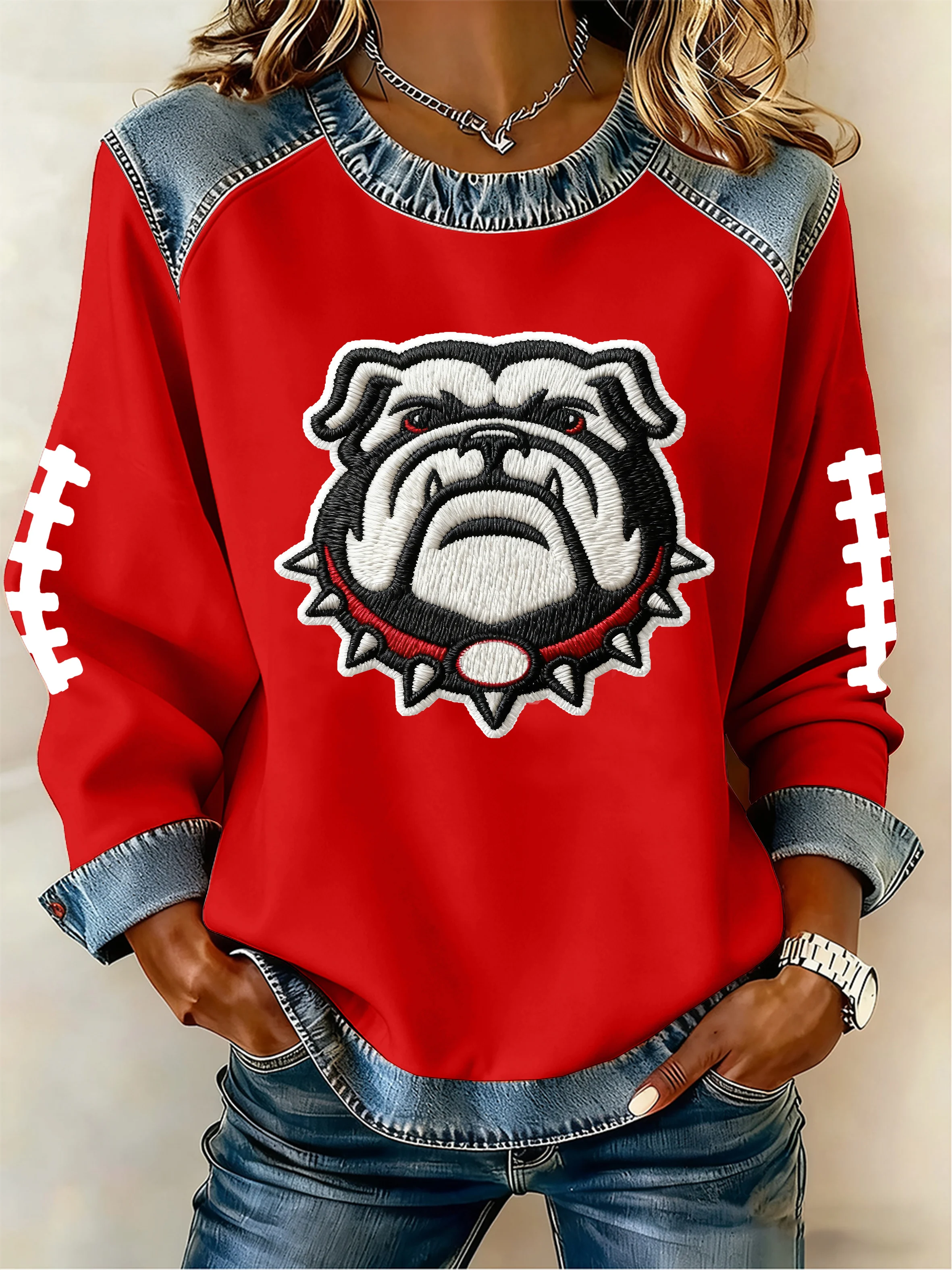 Women's Football Print Fleece Sweatshirt