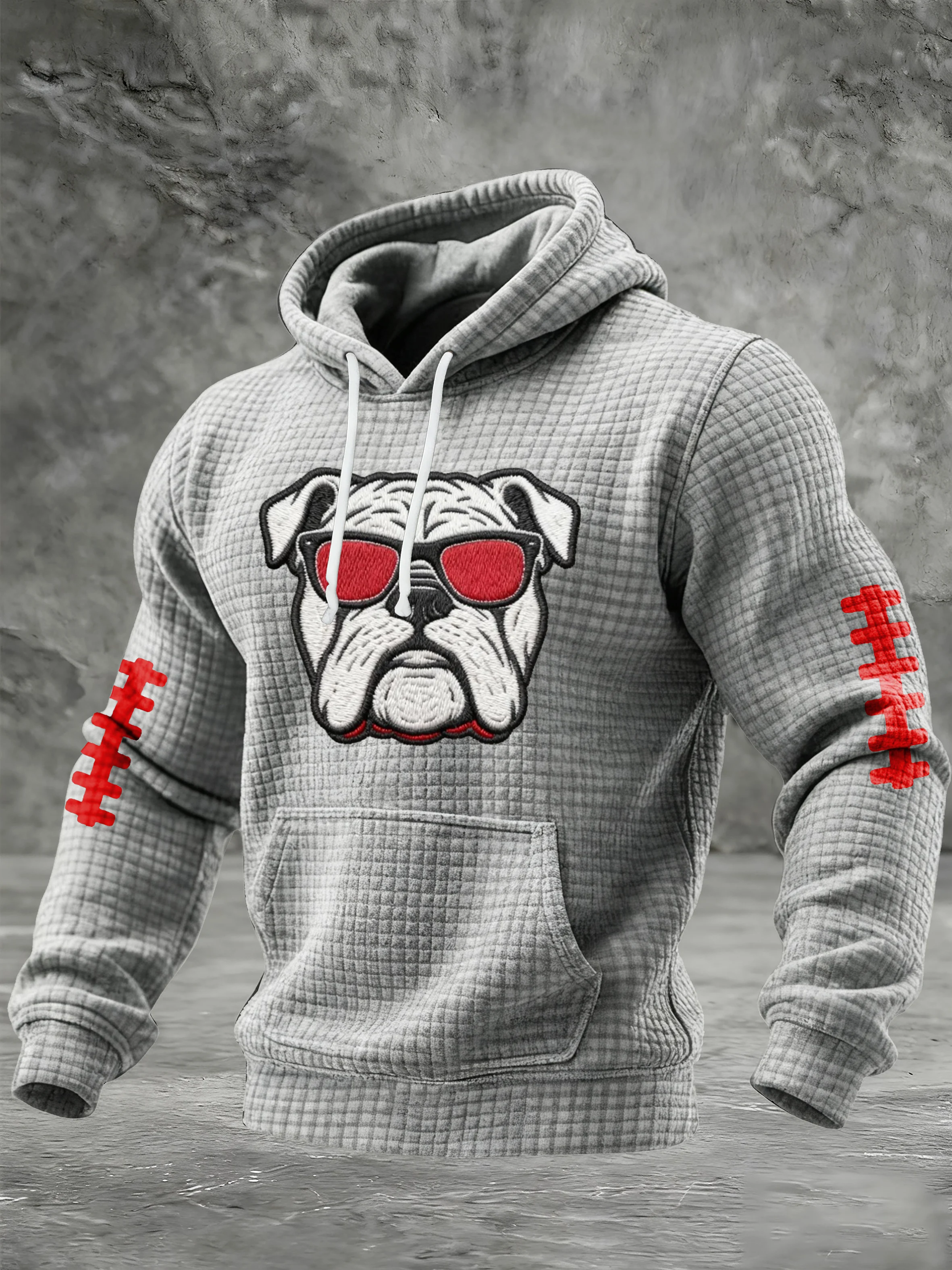 Men's Football Print Checkered Fabric Hooded Sweatshirt