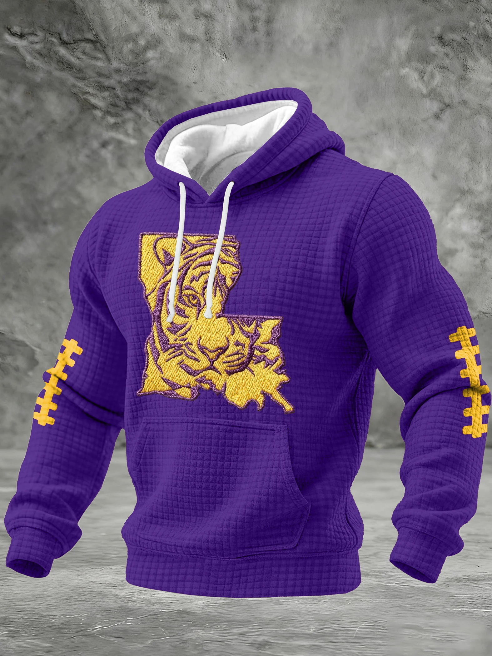 Men's Football Print Checkered Fabric Hooded Sweatshirt