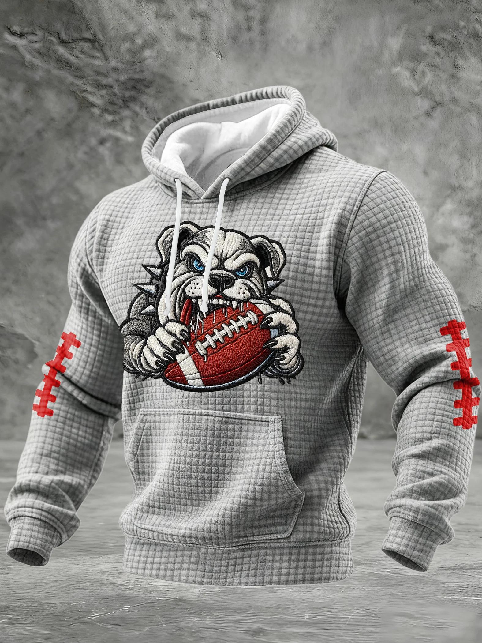 Men's Football Print Checkered Fabric Hooded Sweatshirt