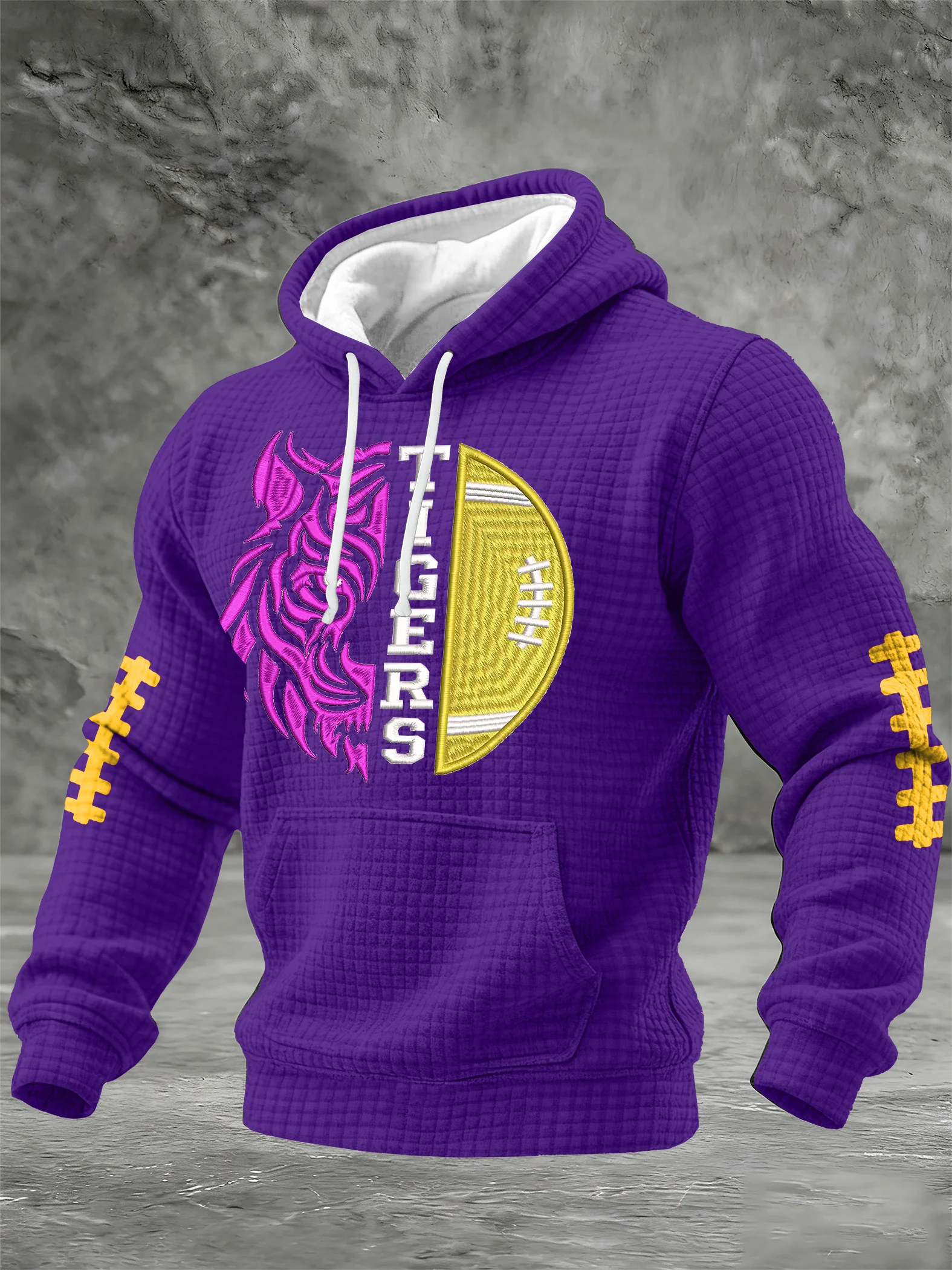 Men's Football Print Checkered Fabric Hooded Sweatshirt