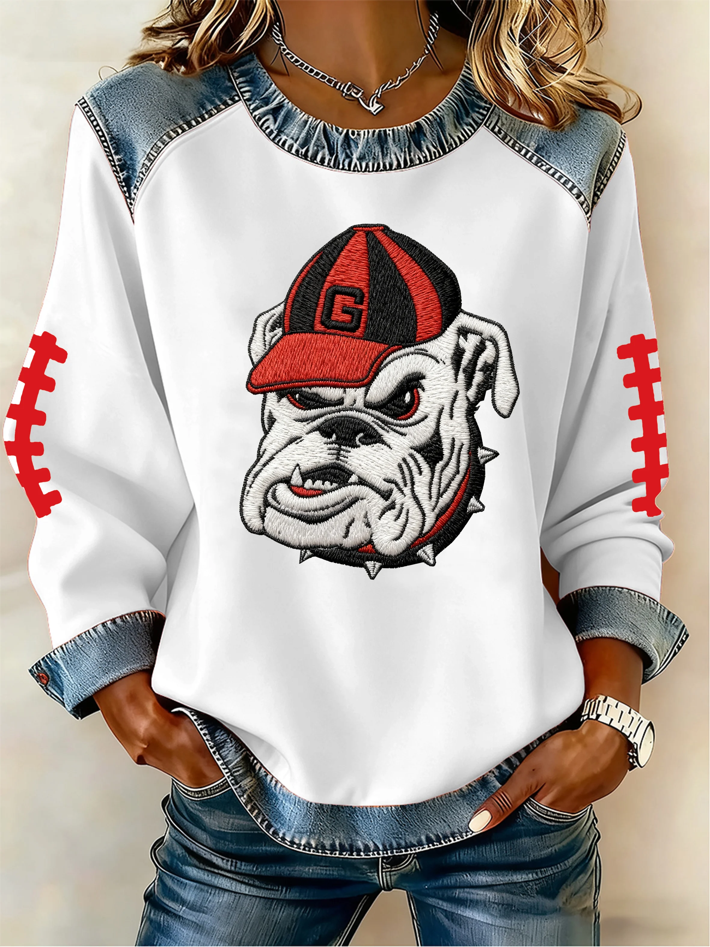 Women's Football Print Fleece Sweatshirt