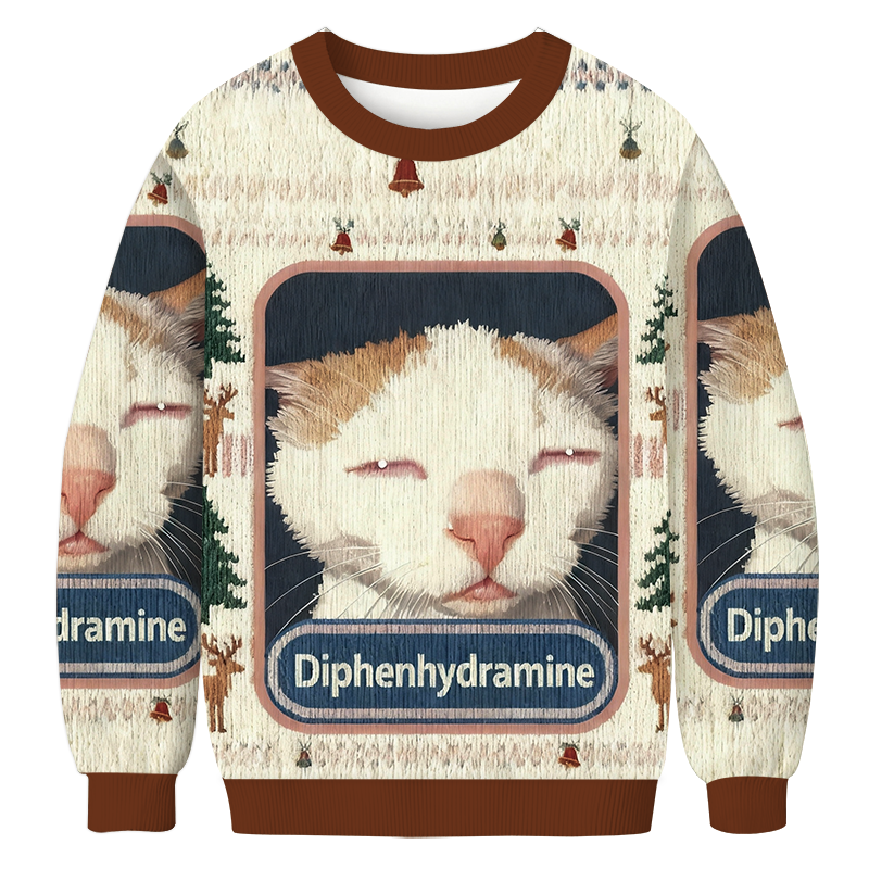 Drowsy Cat Meme Christmas Ugly Sweatshirt