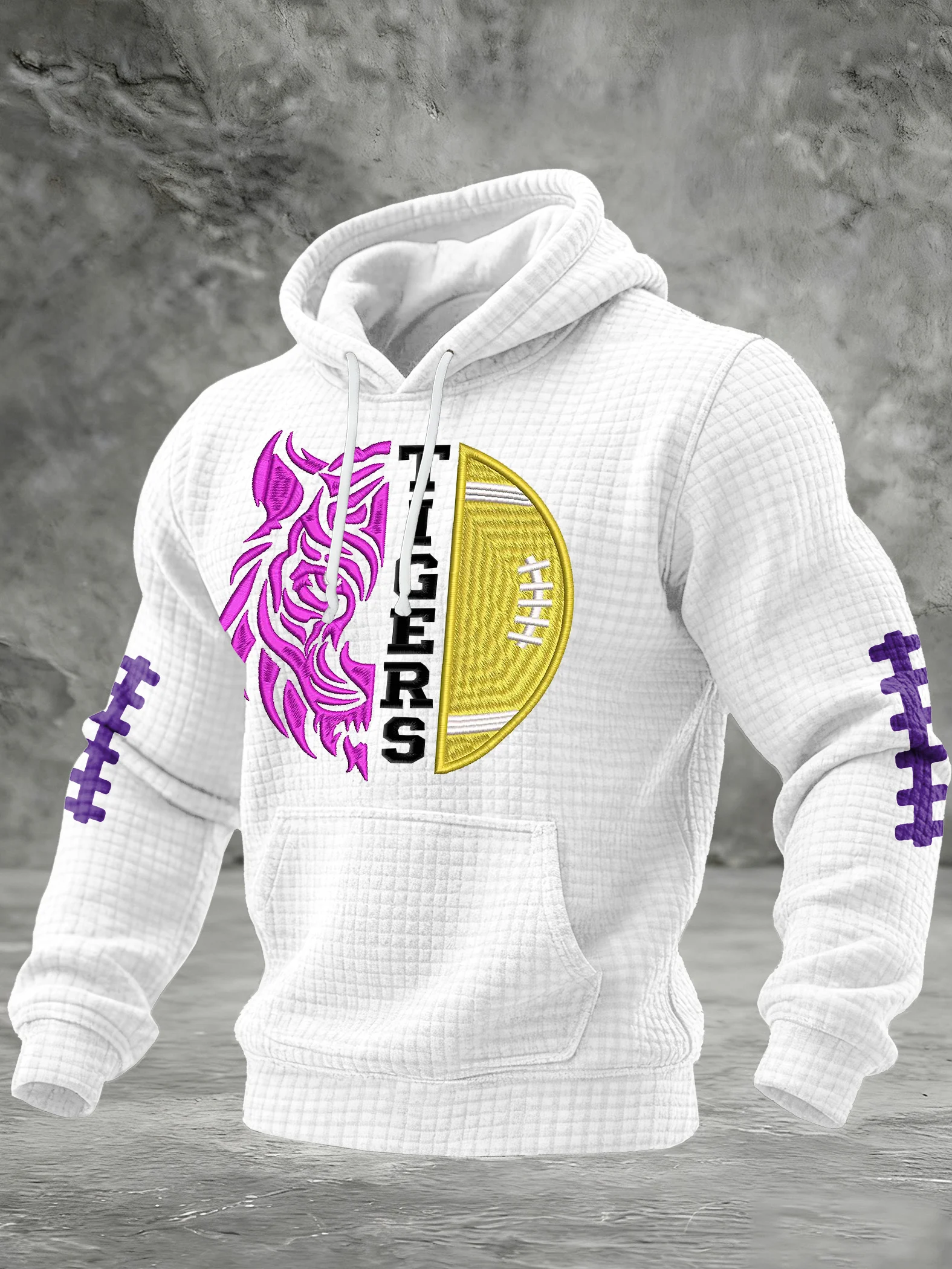 Men's Football Print Checkered Fabric Hooded Sweatshirt