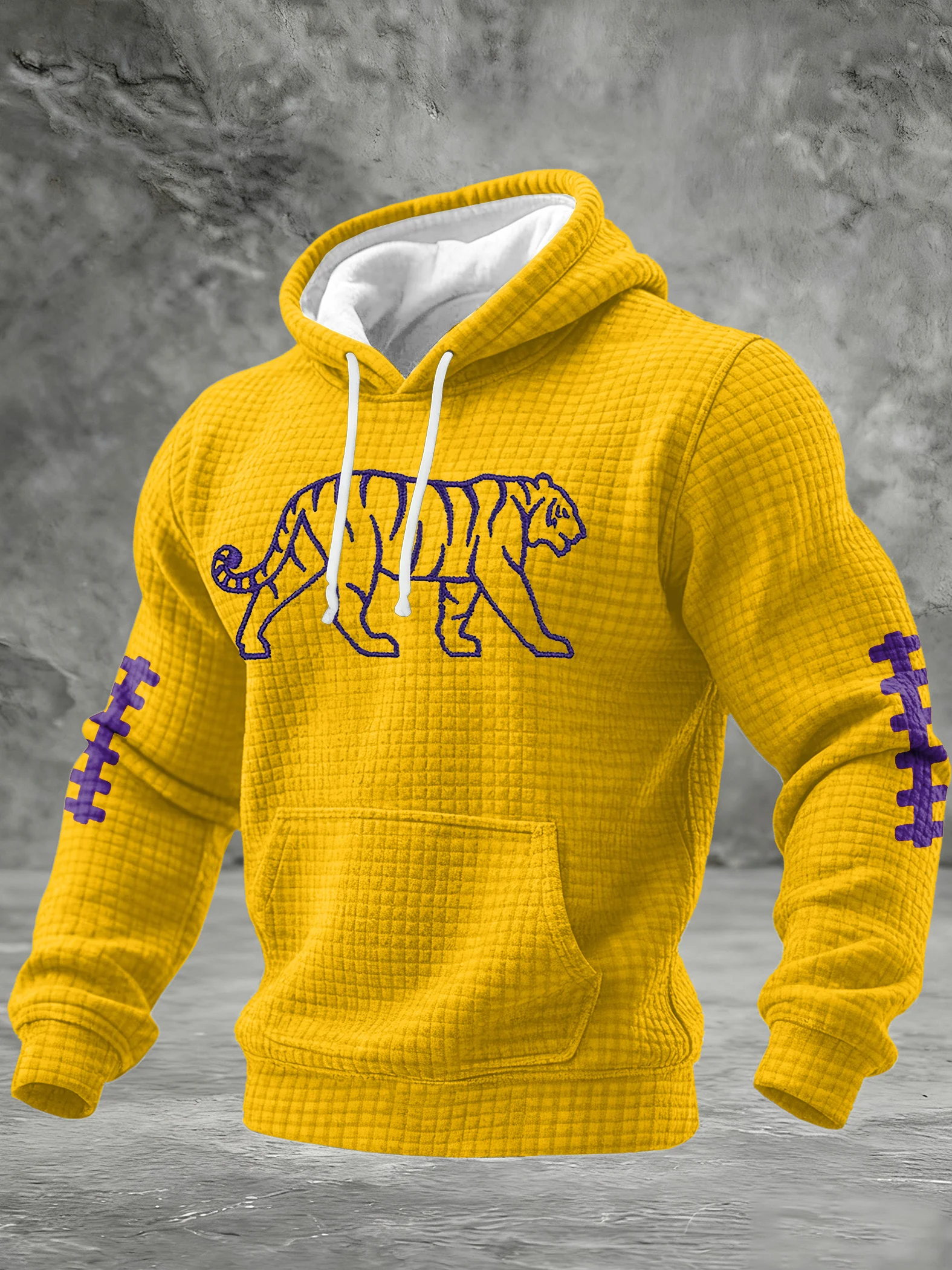 Men's Football Print Checkered Fabric Hooded Sweatshirt