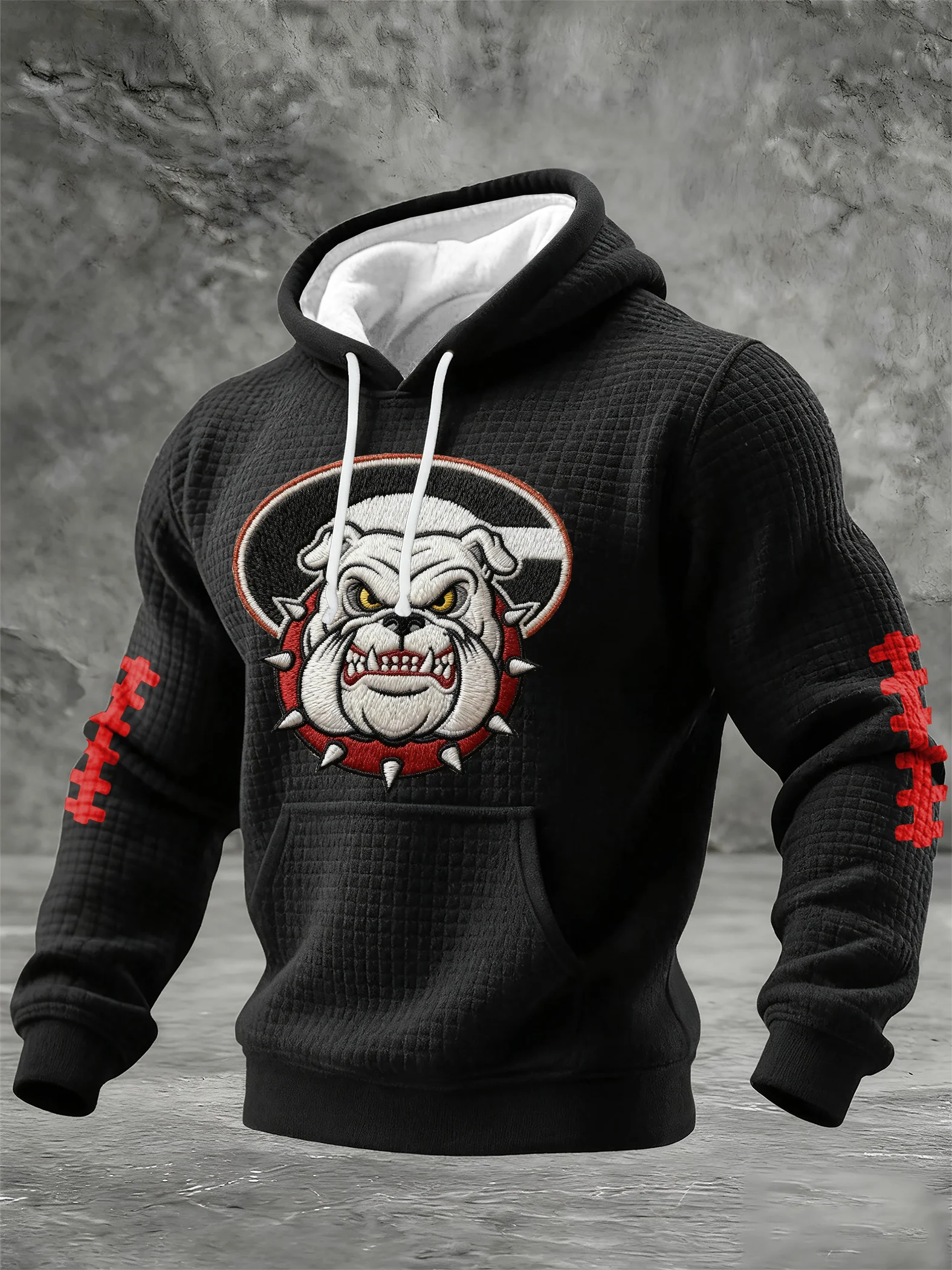 Men's Football Print Checkered Fabric Hooded Sweatshirt