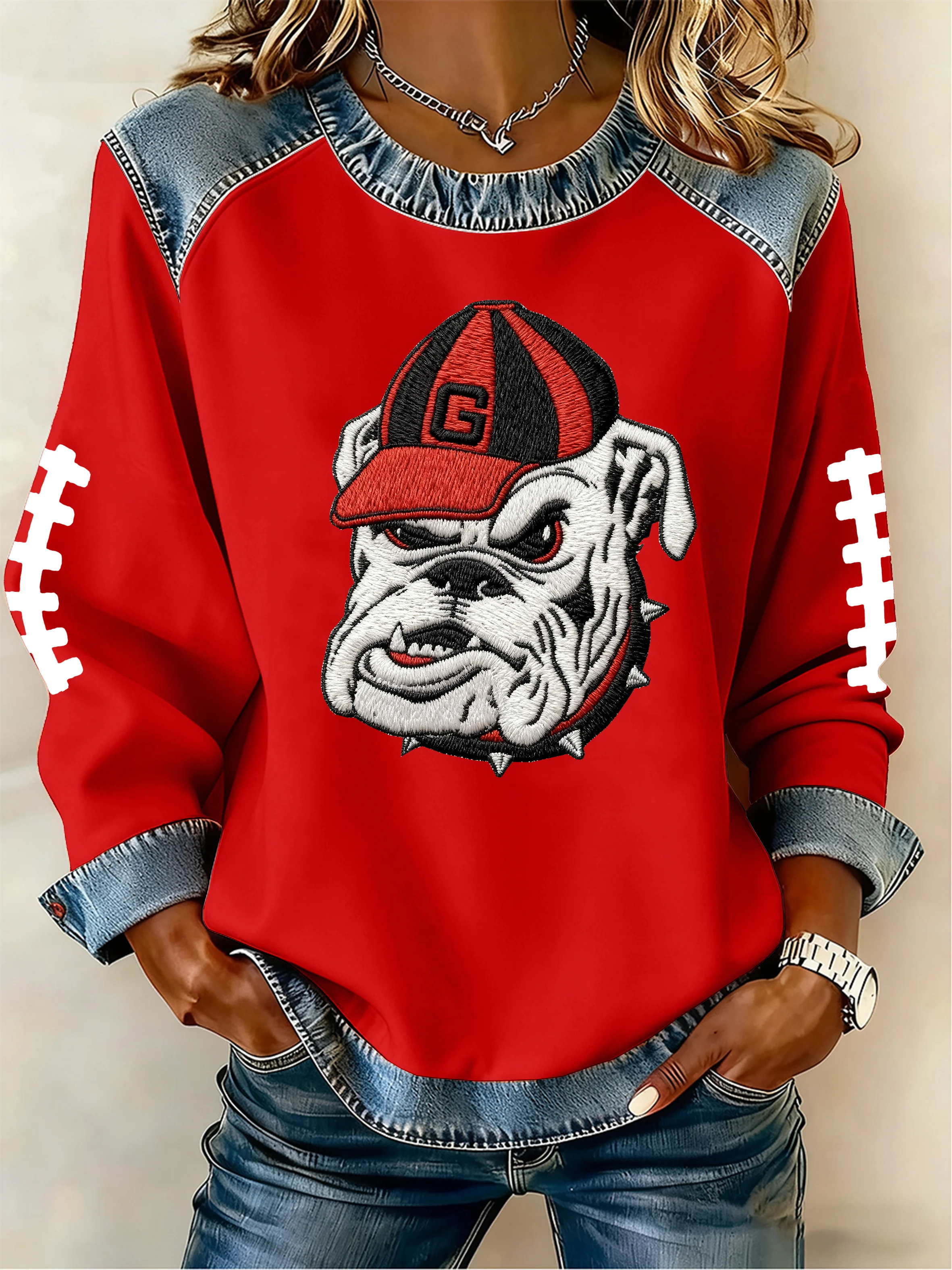 Women's Football Print Fleece Sweatshirt