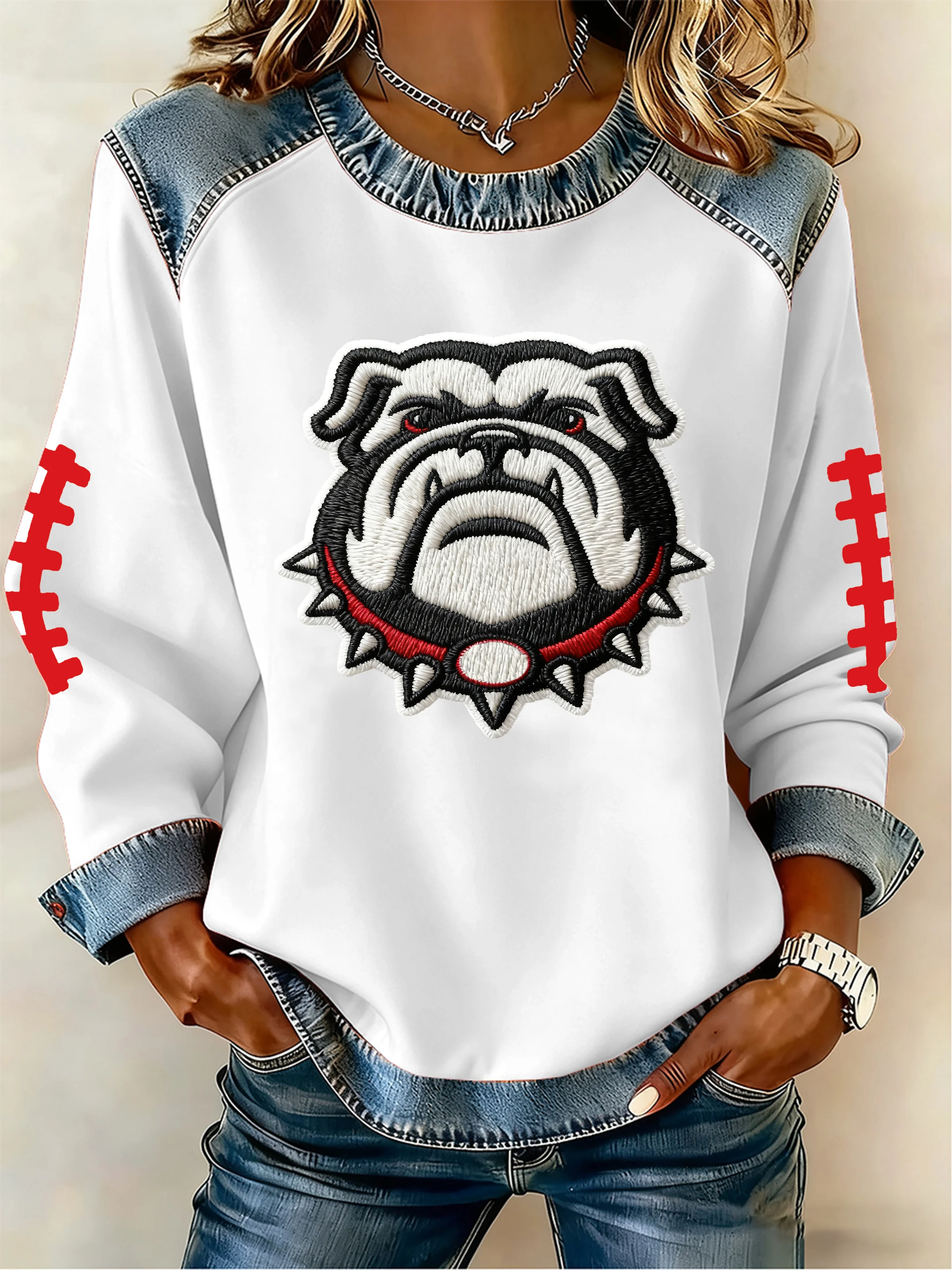 Women's Football Print Fleece Sweatshirt