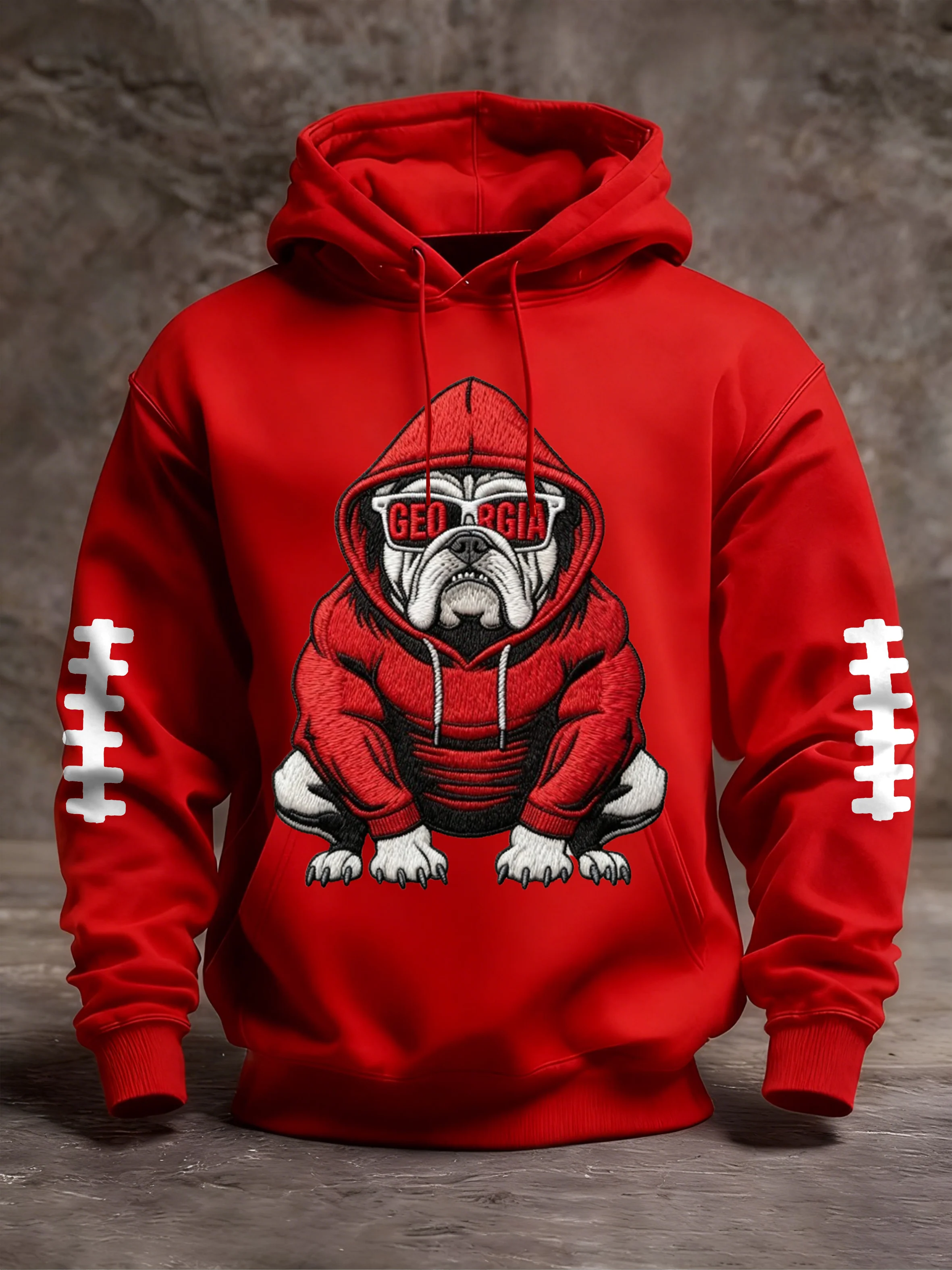 Men's Football Print Long Sleeve Hooded Sweatshirt