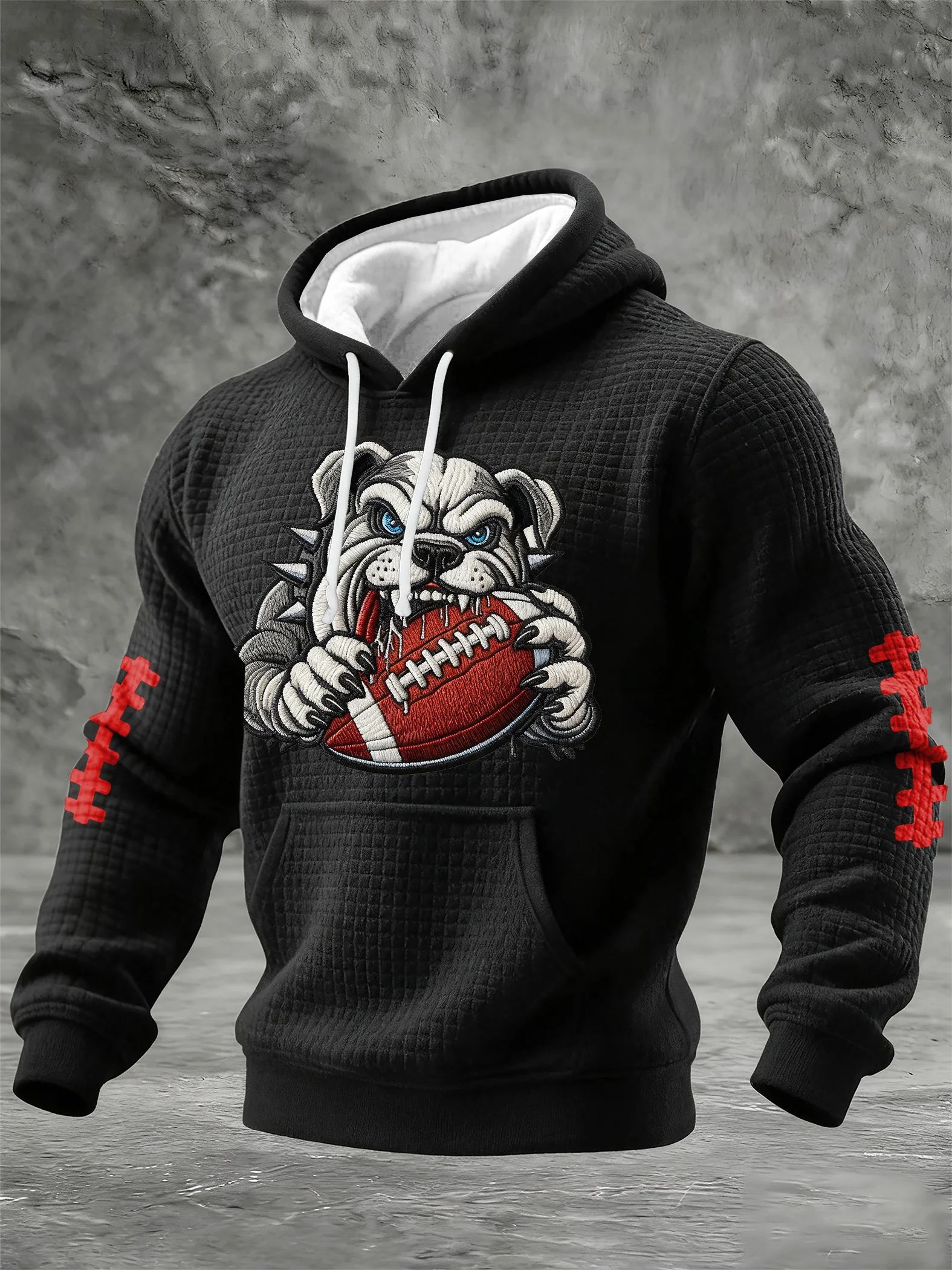 Men's Football Print Checkered Fabric Hooded Sweatshirt