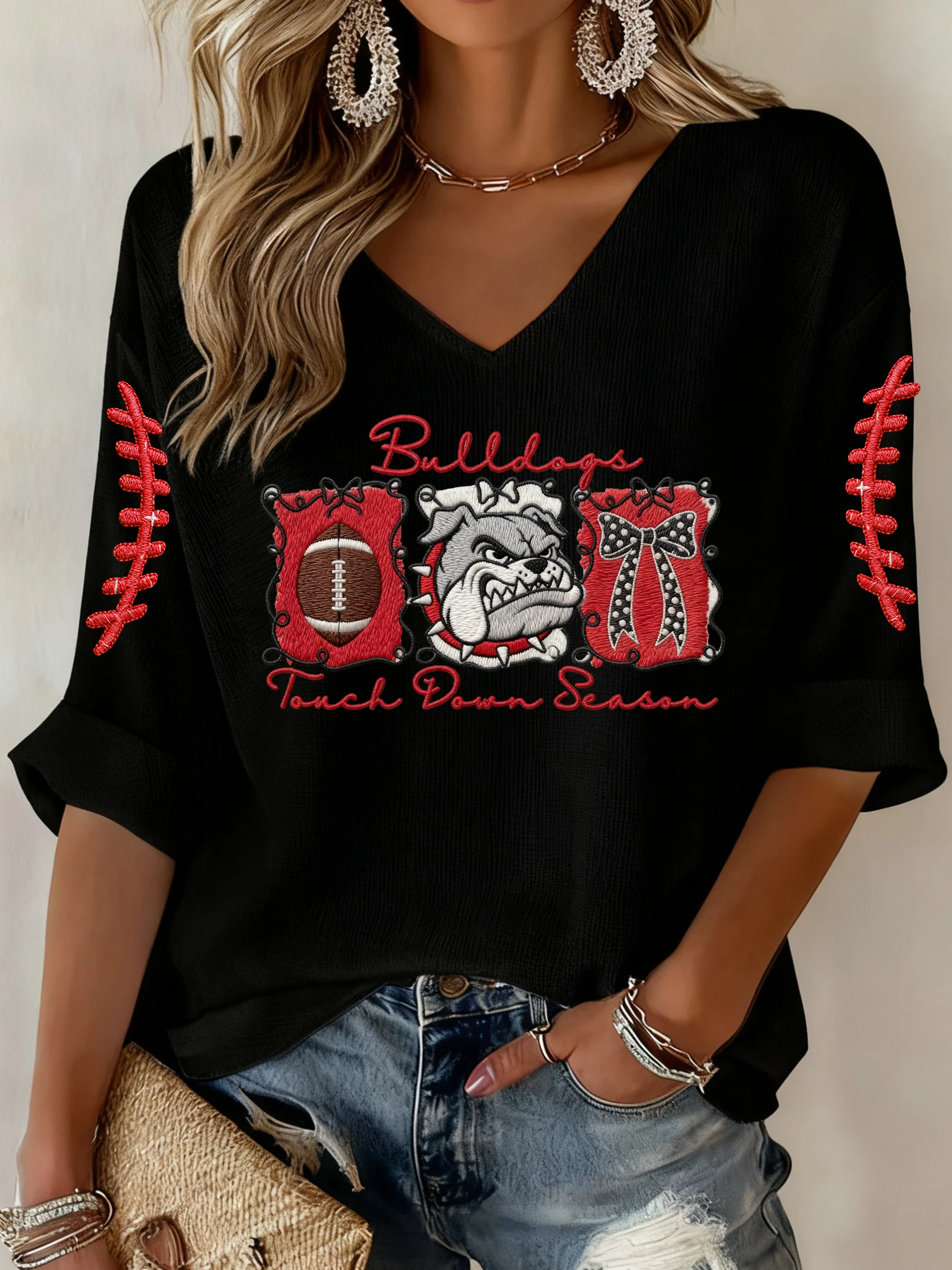 Women's Fall Retro Rugby Print Top