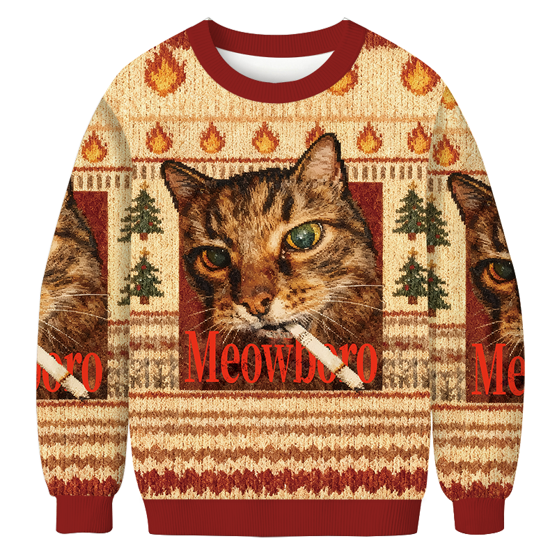 Meowlboro Smoking Cat Funny Christmas Ugly Sweatshirt