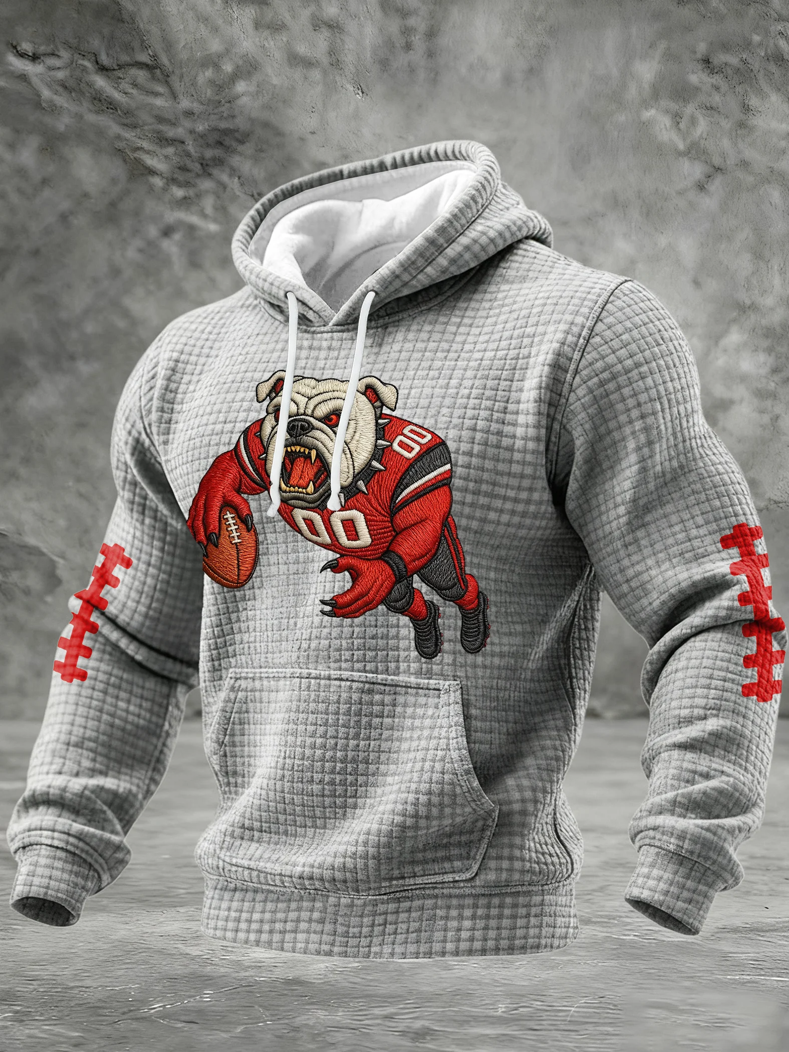 Men's Football Print Checkered Fabric Hooded Sweatshirt