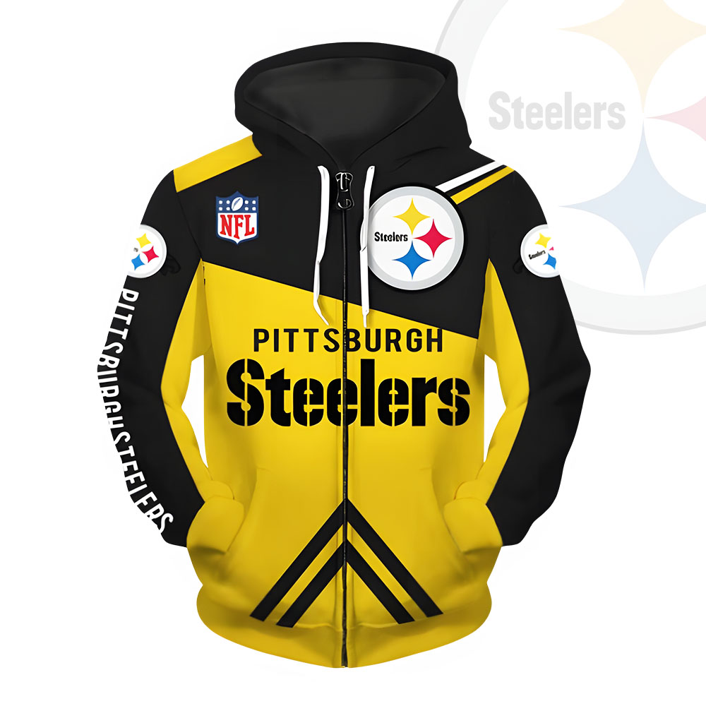 Unisex Pittsburgh Steelers Printed Hoodie – Bold Zip Up Sweatshirt for Fans