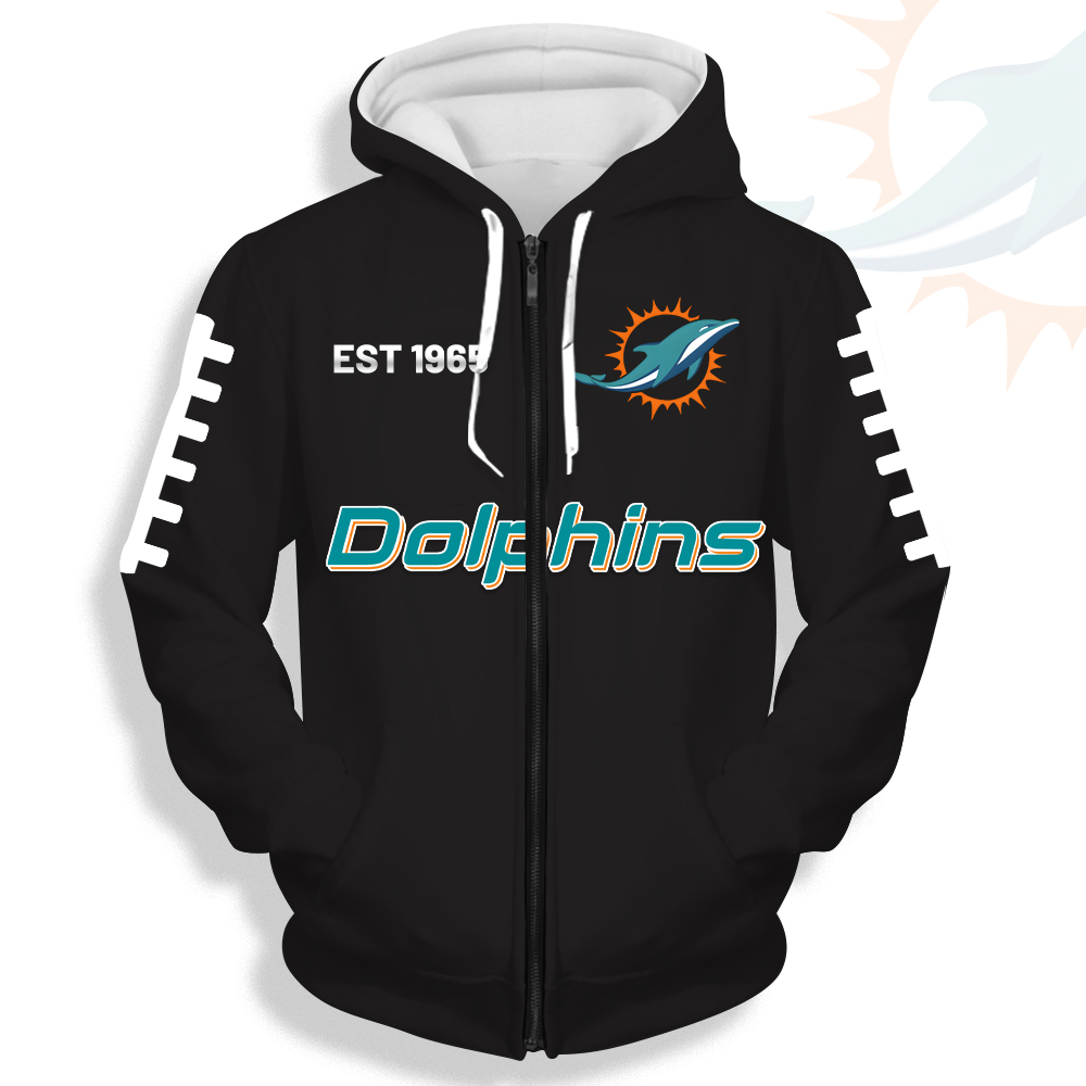 Unisex Miami Dolphins Printed Hoodie – Bold Zip Up Sweatshirt For Fan