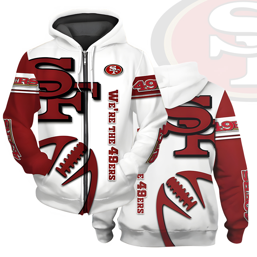 Unisex San Francisco 49ers Printed Hoodie – Bold Zip Up Sweatshirt for Fans