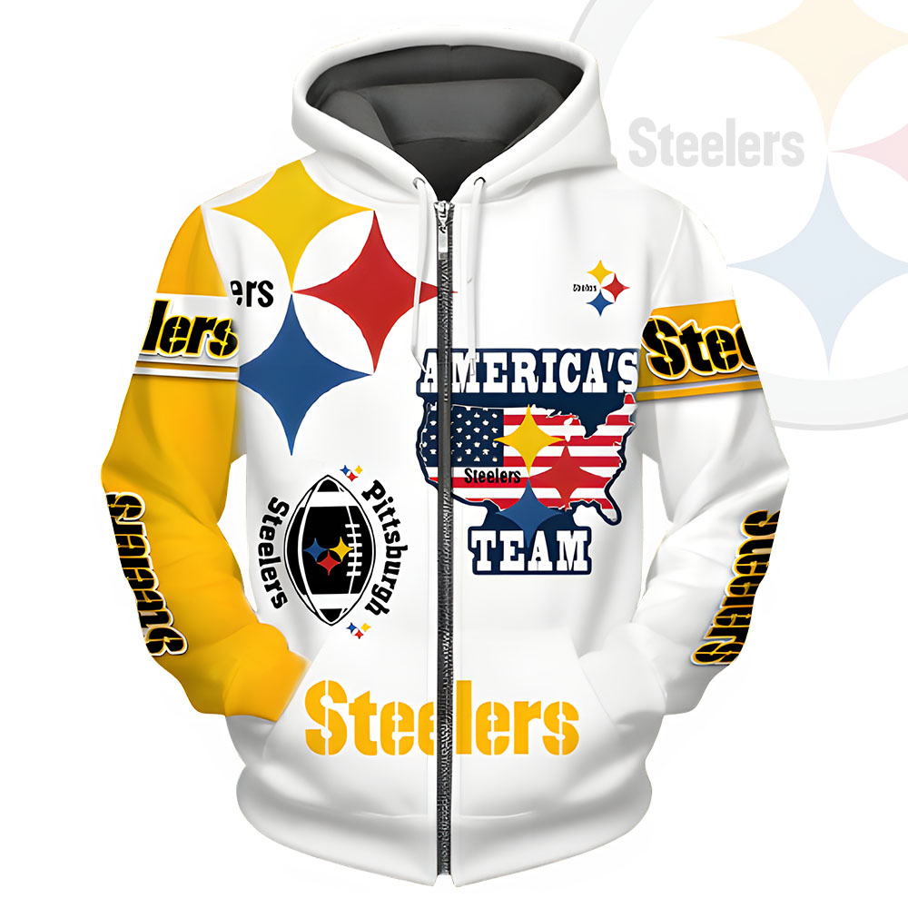 Unisex Pittsburgh Steelers Printed Hoodie – Bold Zip Up Sweatshirt for Fans