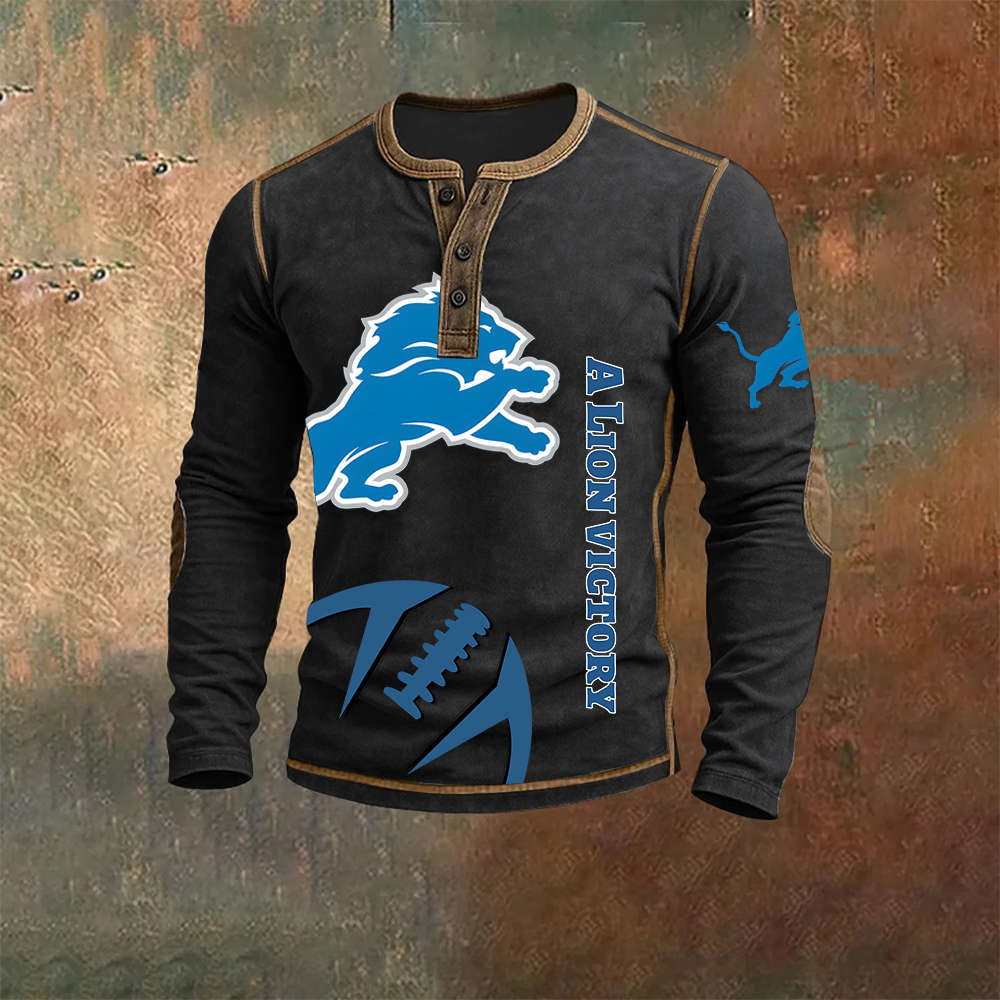 Men’s Detroit Lions NFL Henley Long Sleeve Shirt – Classic Team Style Casual Top