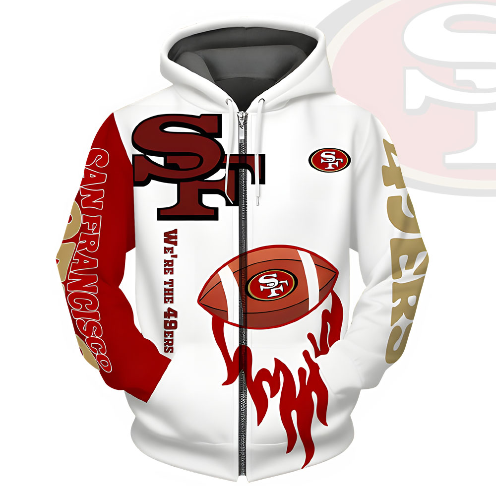 Unisex San Francisco 49ers Printed Hoodie – Bold Zip Up Sweatshirt for Fans