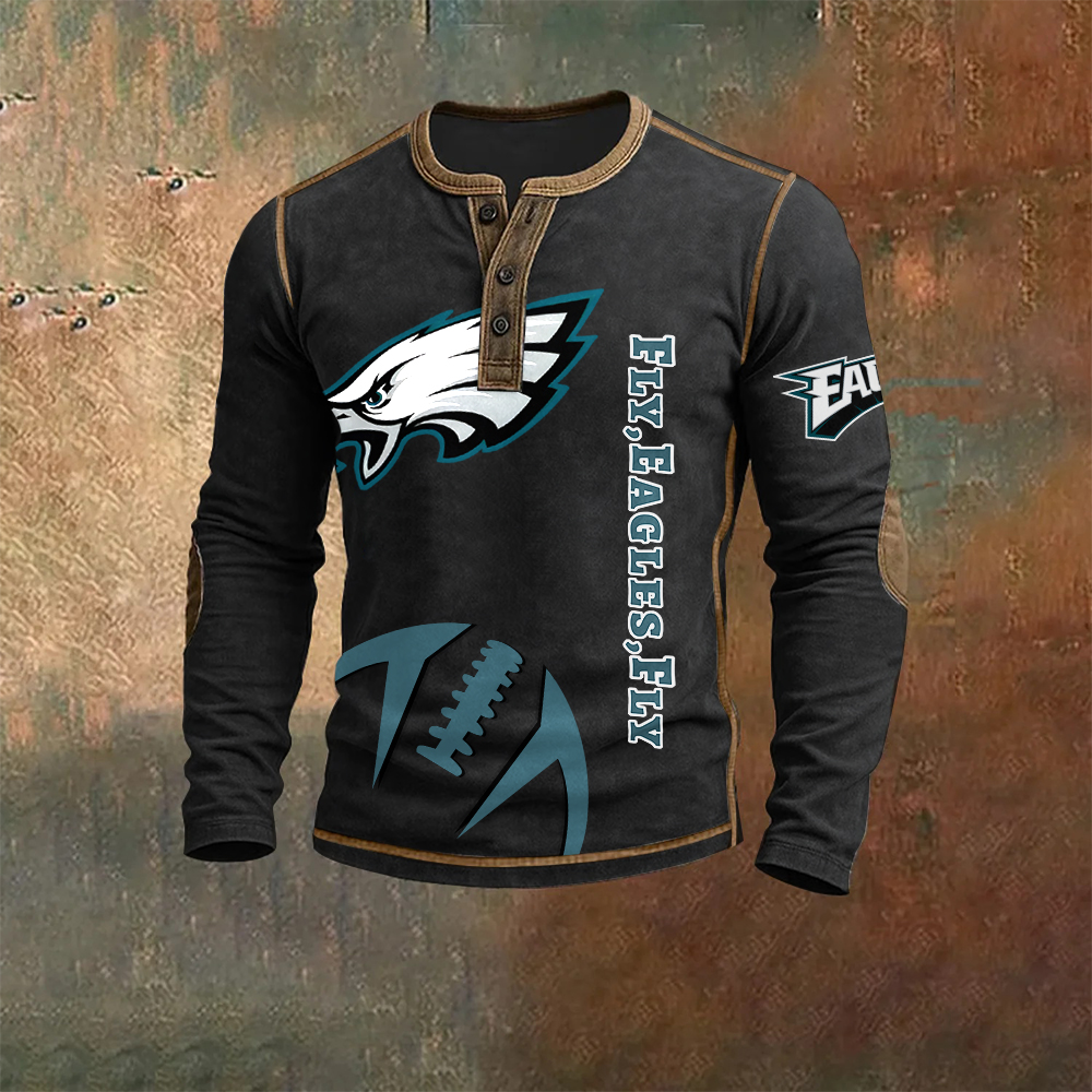 Men’s Philadelphia Eagles NFL Henley Long Sleeve Shirt – Classic Team Style Casual Top