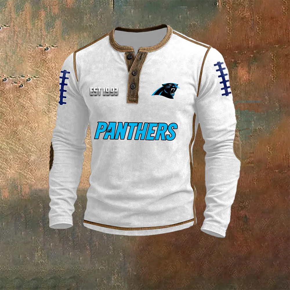 Men’s  Carolina Panthers NFL Henley Long Sleeve Shirt – Classic Team Style Casual Top