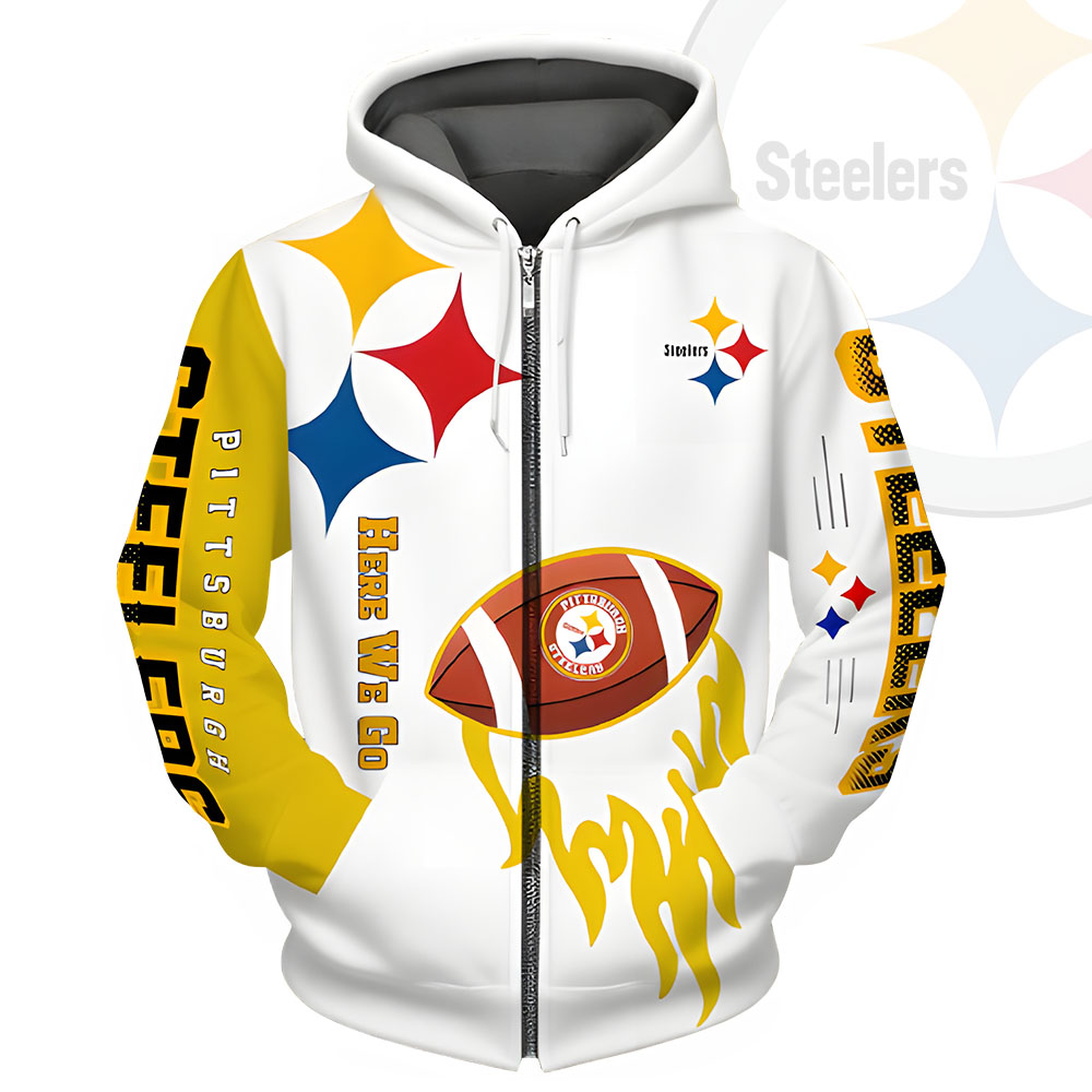 Unisex Pittsburgh Steelers Printed Hoodie – Bold Zip Up Sweatshirt for Fans