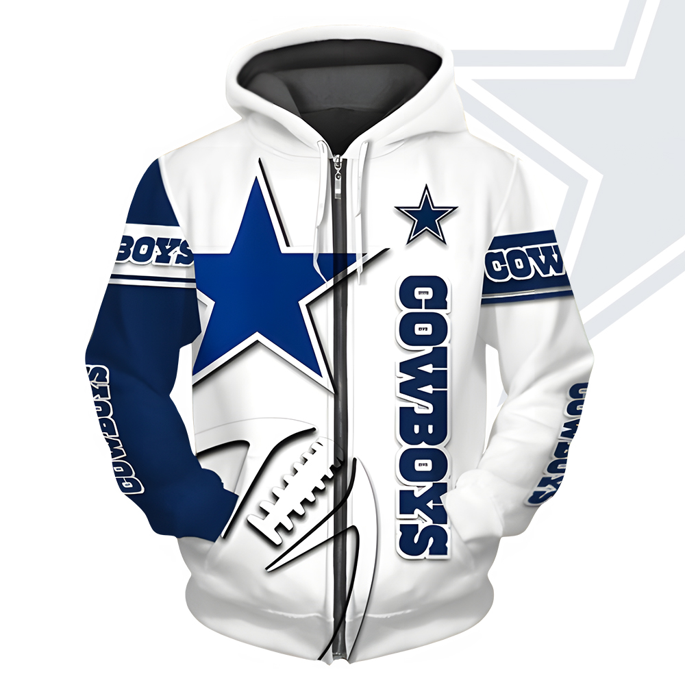 Unisex Dallas Cowboys Printed Hoodie – Bold Zip Up Sweatshirt for Fans