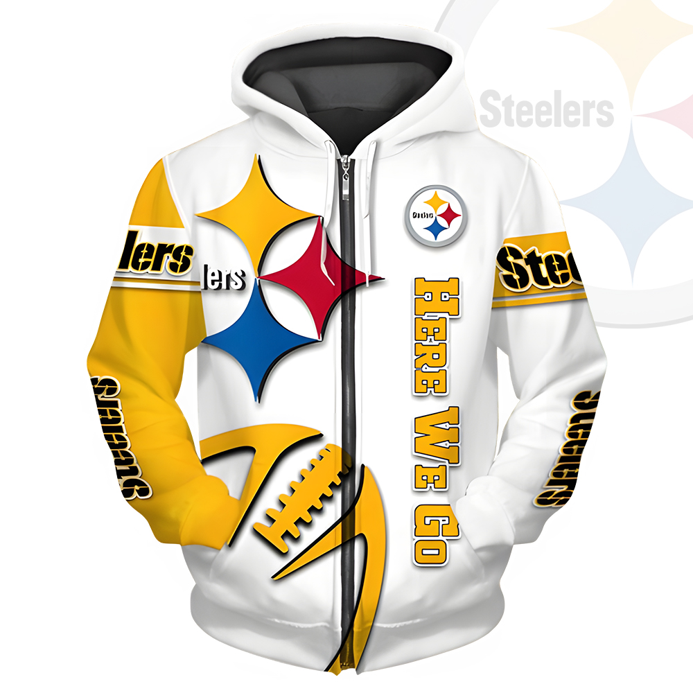 Unisex Pittsburgh Steelers Printed Hoodie – Bold Zip Up Sweatshirt for Fans