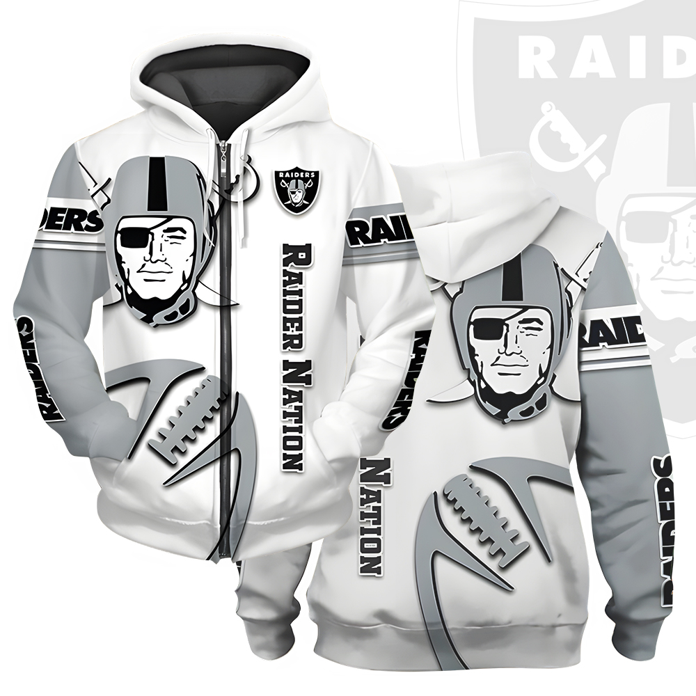 Unisex Las Vegas Raiders Printed Hoodie – Bold Zip Up Sweatshirt for Fans