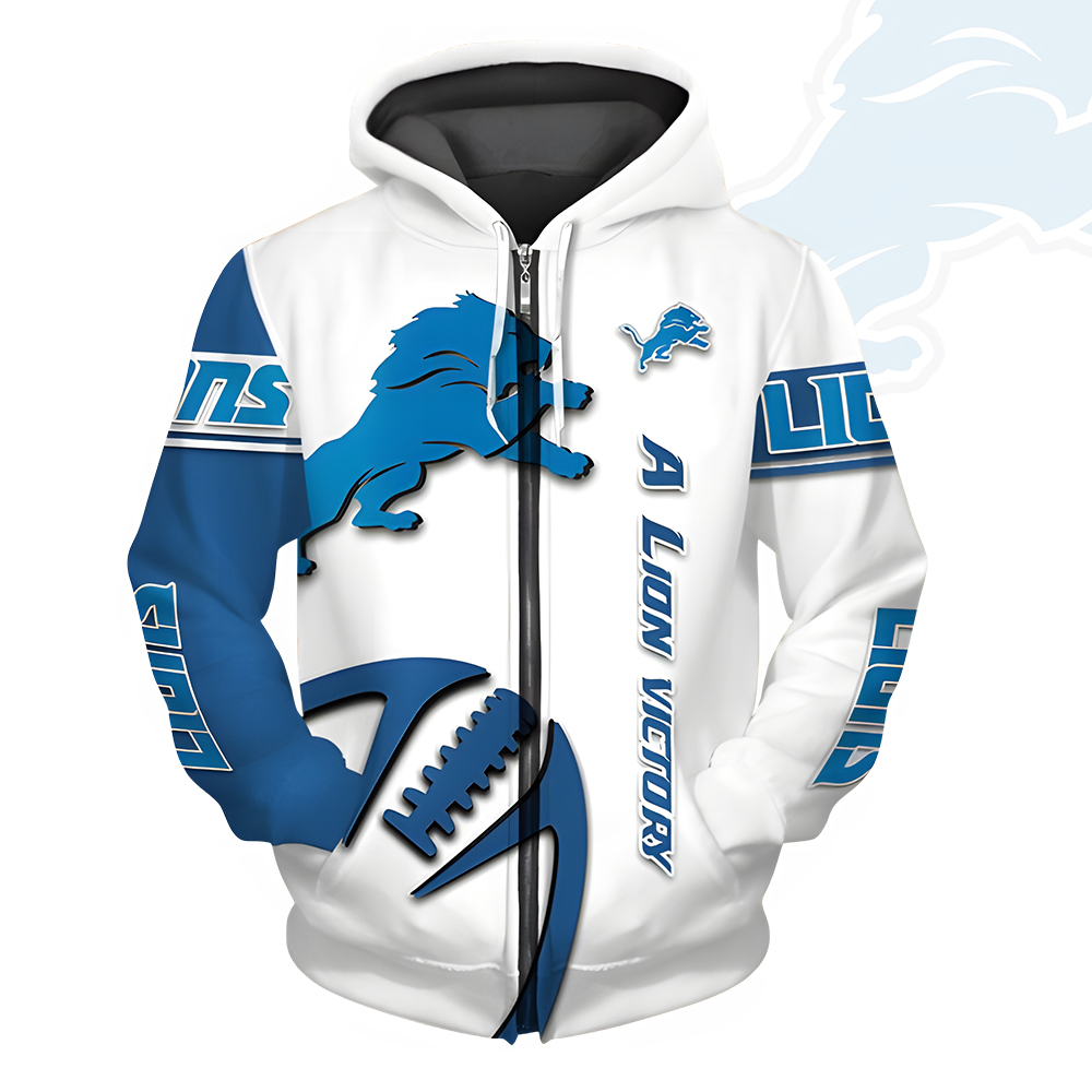 Unisex Detroit Lions Printed Hoodie – Bold Zip Up Sweatshirt for Fans