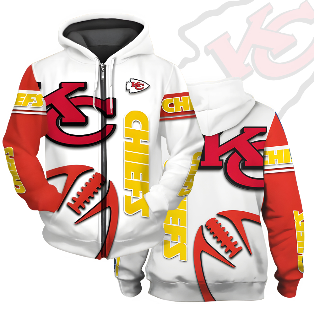 Unisex Kansas City Chiefs Printed Hoodie – Bold Zip Up Sweatshirt for Fans