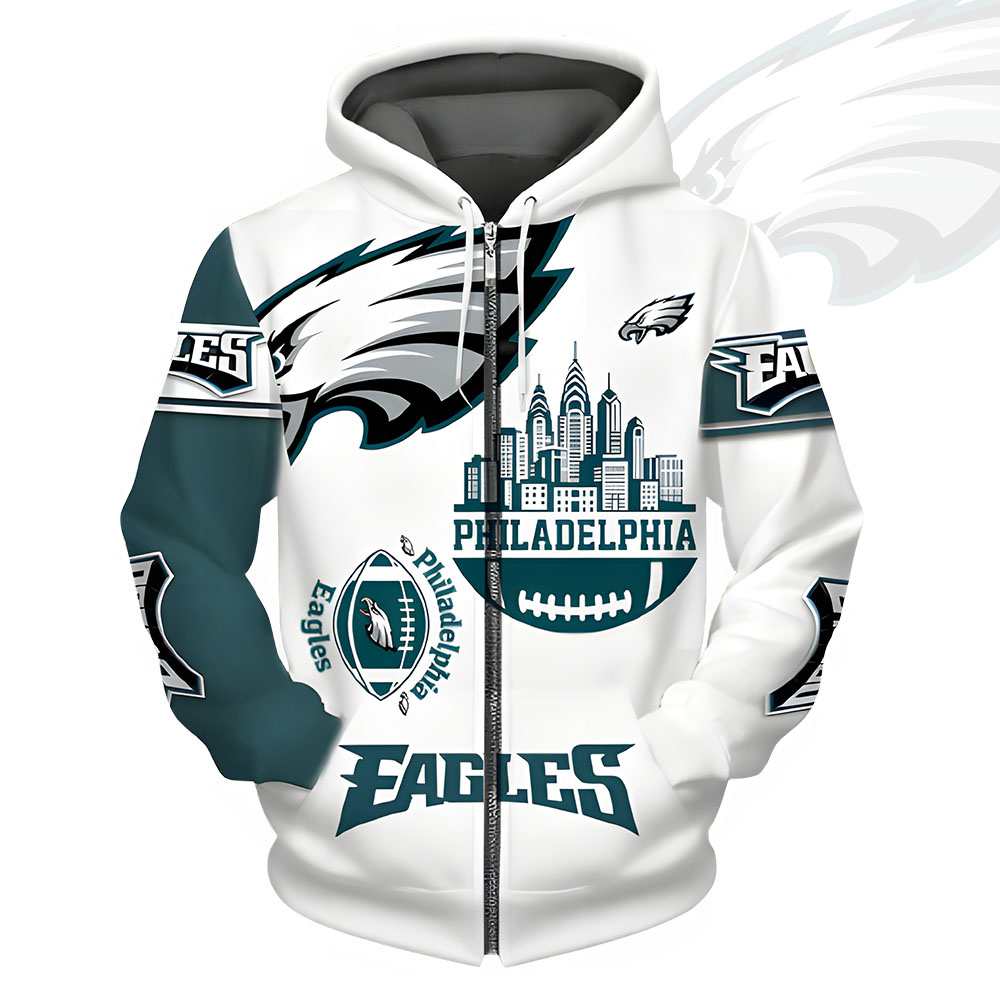 Unisex Philadelphia Eagles Printed Hoodie – Bold Zip Up Sweatshirt for Fans