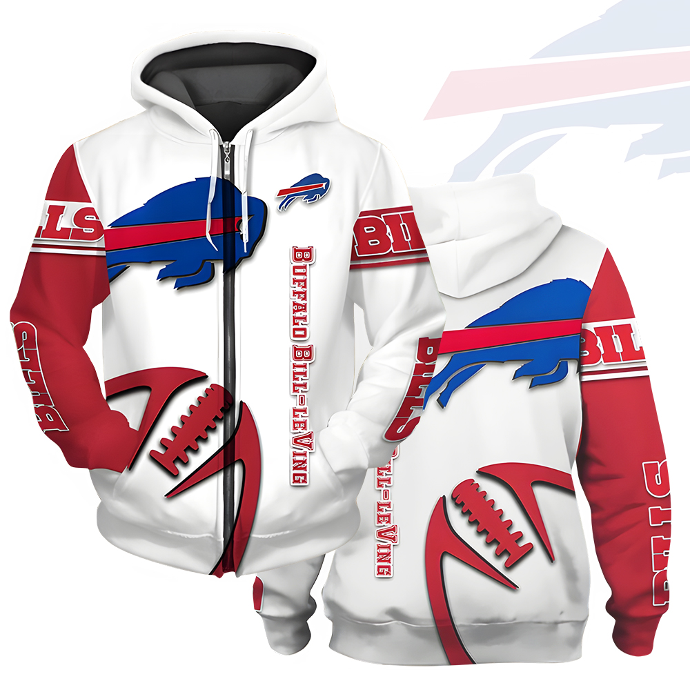 Unisex Buffalo Bills Printed Hoodie – Bold Zip Up Sweatshirt for Fans