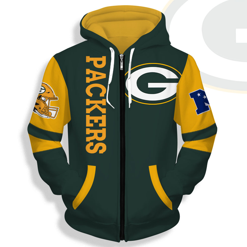 Unisex Green Bay Packers Printed Hoodie – Bold Zip Up Sweatshirt For Fan